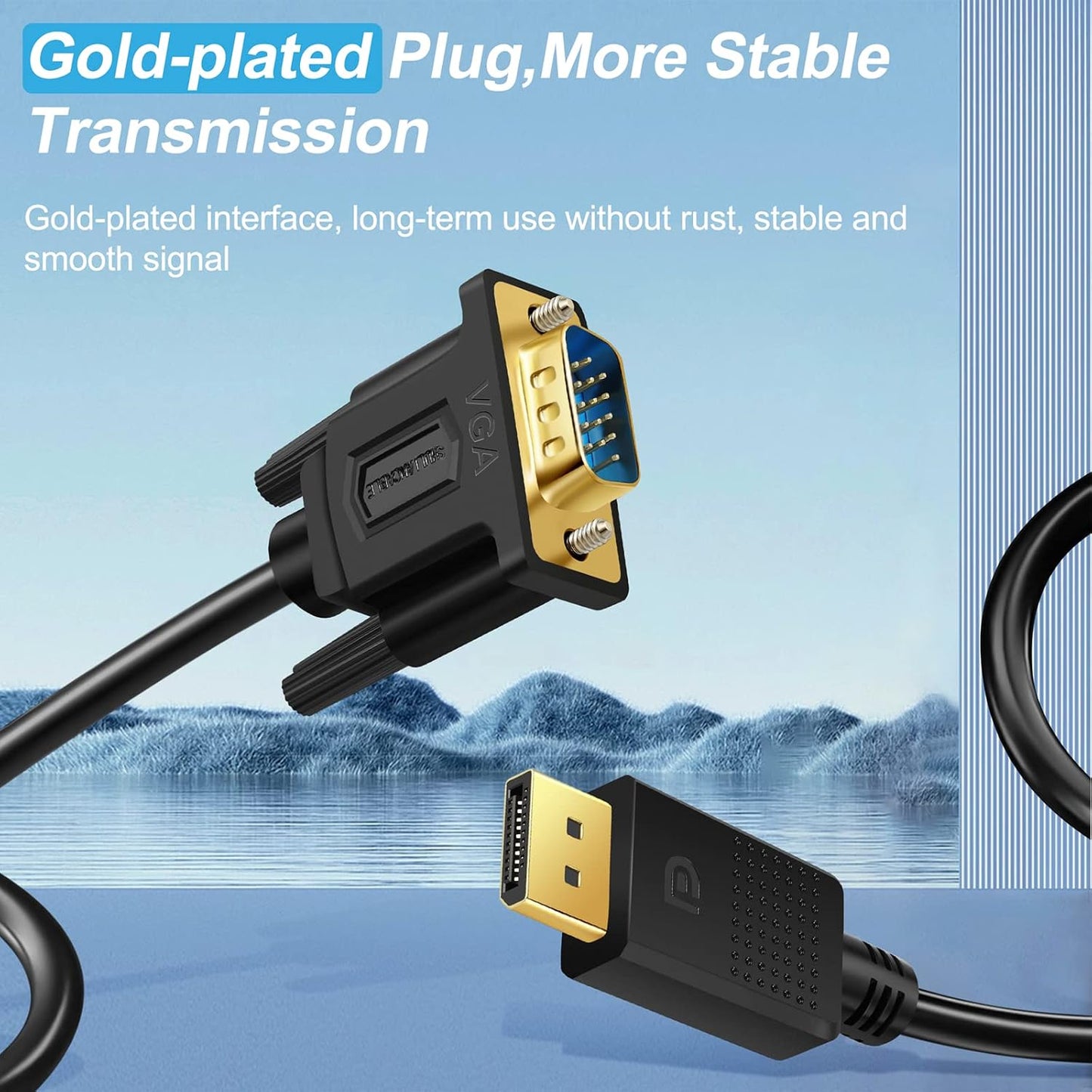 SHULIANCABLE 1080P (3M) DisplayPort to VGA Cable, DP to VGA Cable, DP Male to VGA Male Gold Plated, Compatible