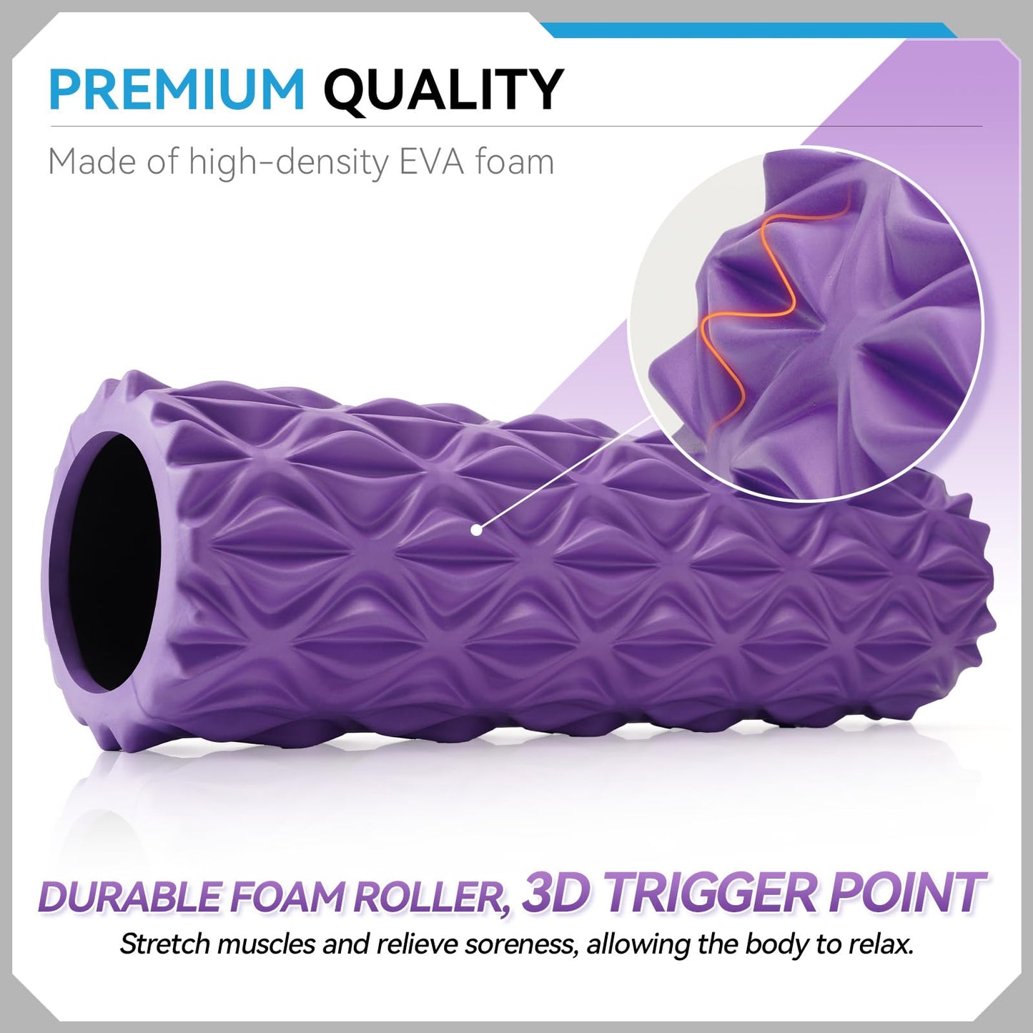 Zmarthumb Foam Roller - 15 inch Deep Tissue Massager for Muscle Massage, Myofascial Trigger Point Release, Exercise, Yoga, Pilates & Stretching(Purple)