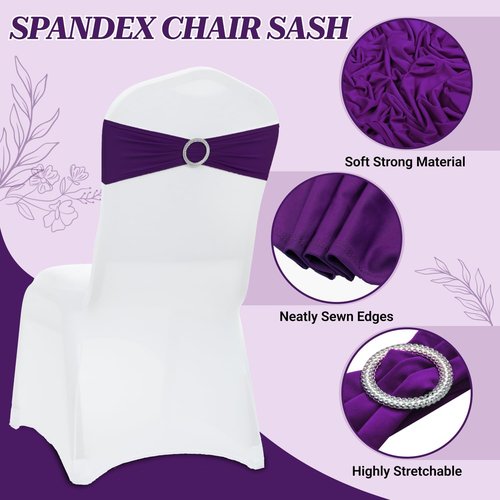 MDS Spandex Chair Sashes - Universal Fit Elastic Stretch Bands with Slider Bow - 250 Pack, Purple