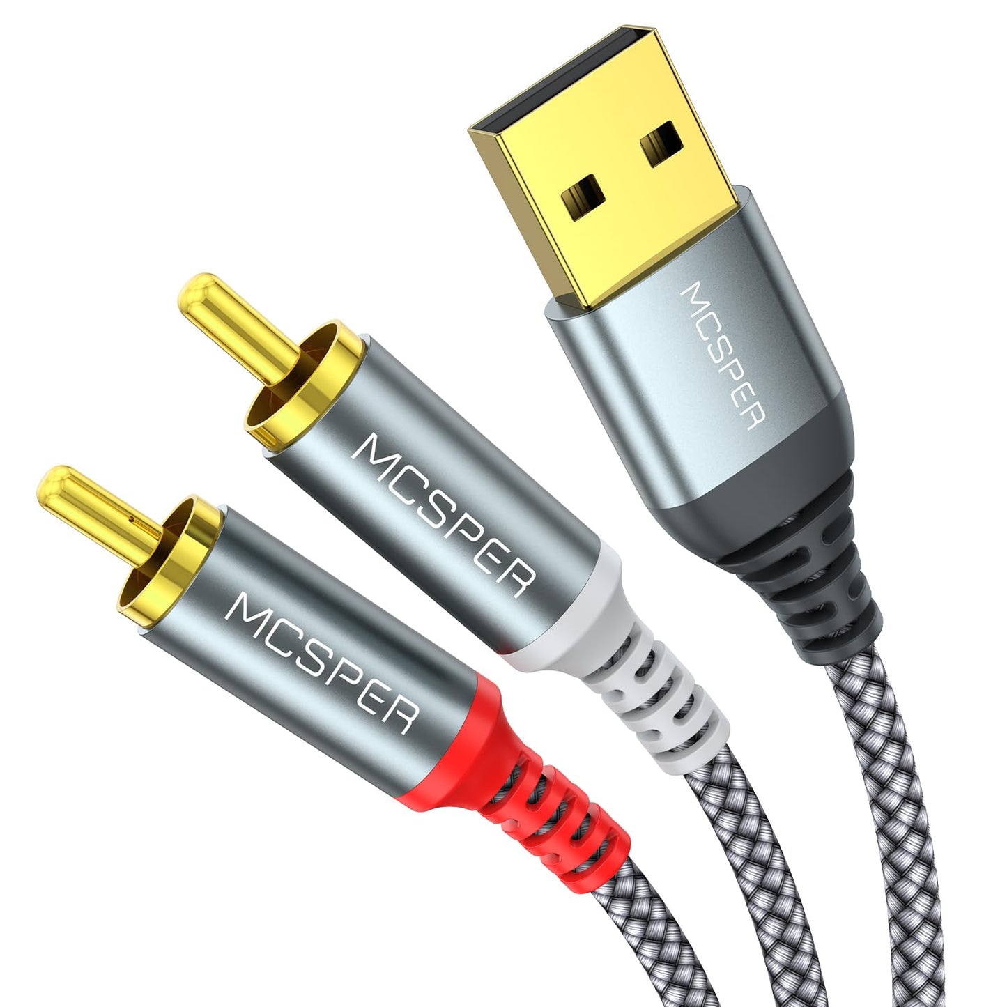 MCSPER (6.6FT), 2.0 2 USB to RCA Audio Cable USB Male to RCA Male Stereo Audio Cable Converter, Nylon Braided USB
