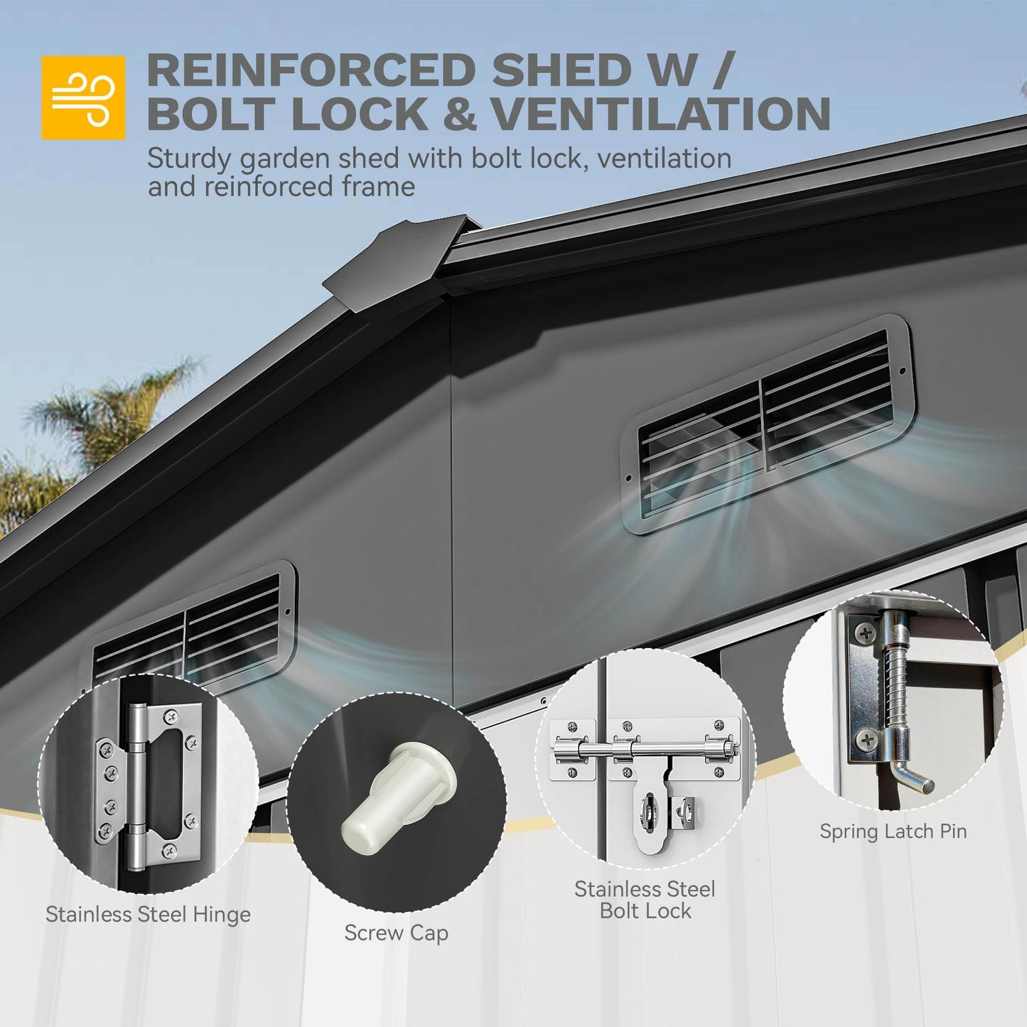 DWVO 10x8ft Outdoor Storage Shed, Large Metal Tool Sheds, Heavy Duty Storage House with Lockable Doors & Air Vent for Backyard Patio Lawn to Store Bikes, Tools, Lawnmowers, Dark Gray