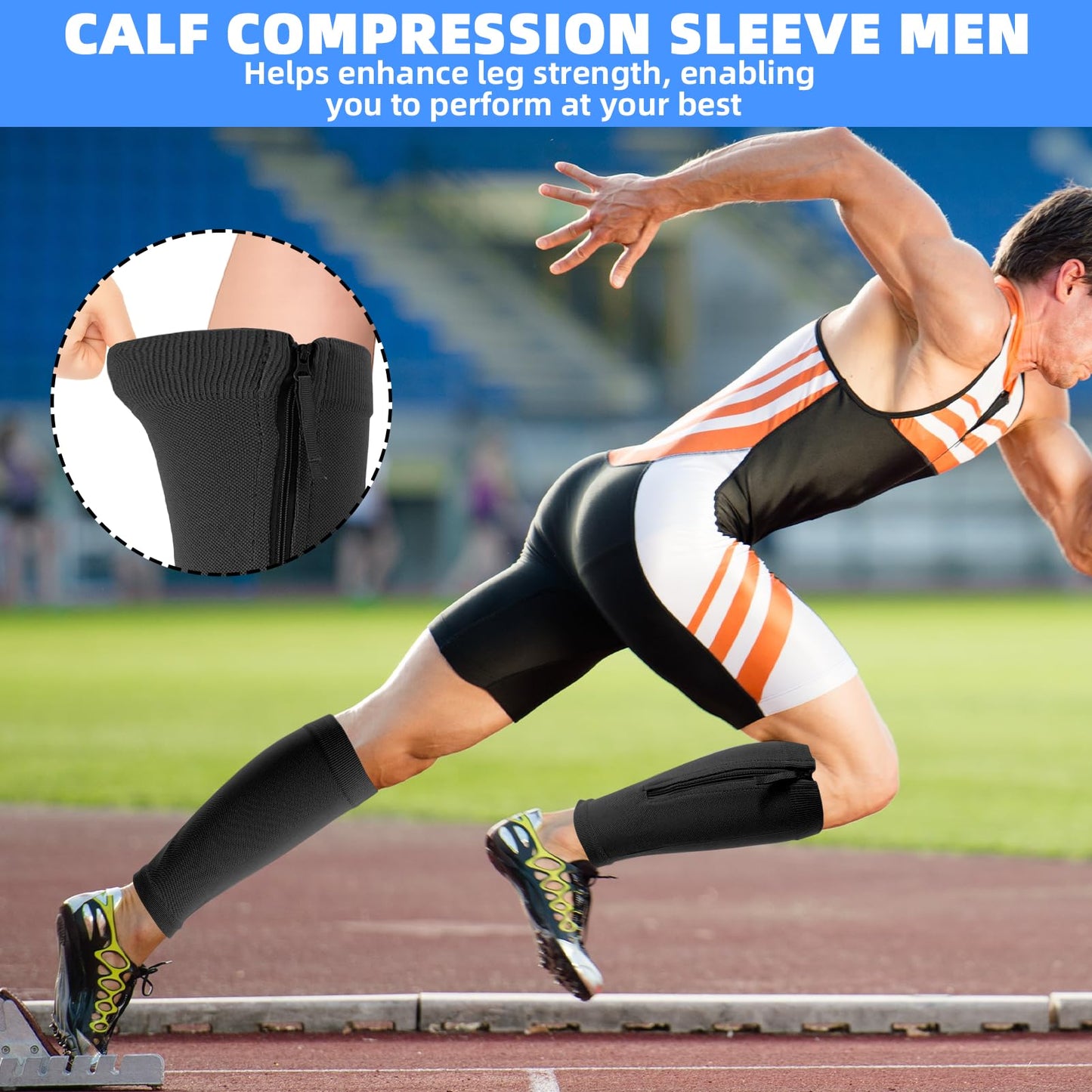 2 Piece Compression Sleeves for Women Calf, Leg Compression Sleeve with Zipper, Footless Compression Socks for Shin Splint Relief, Calf Brace for Use While Running and Cycling, Shin Sleeves(Black)