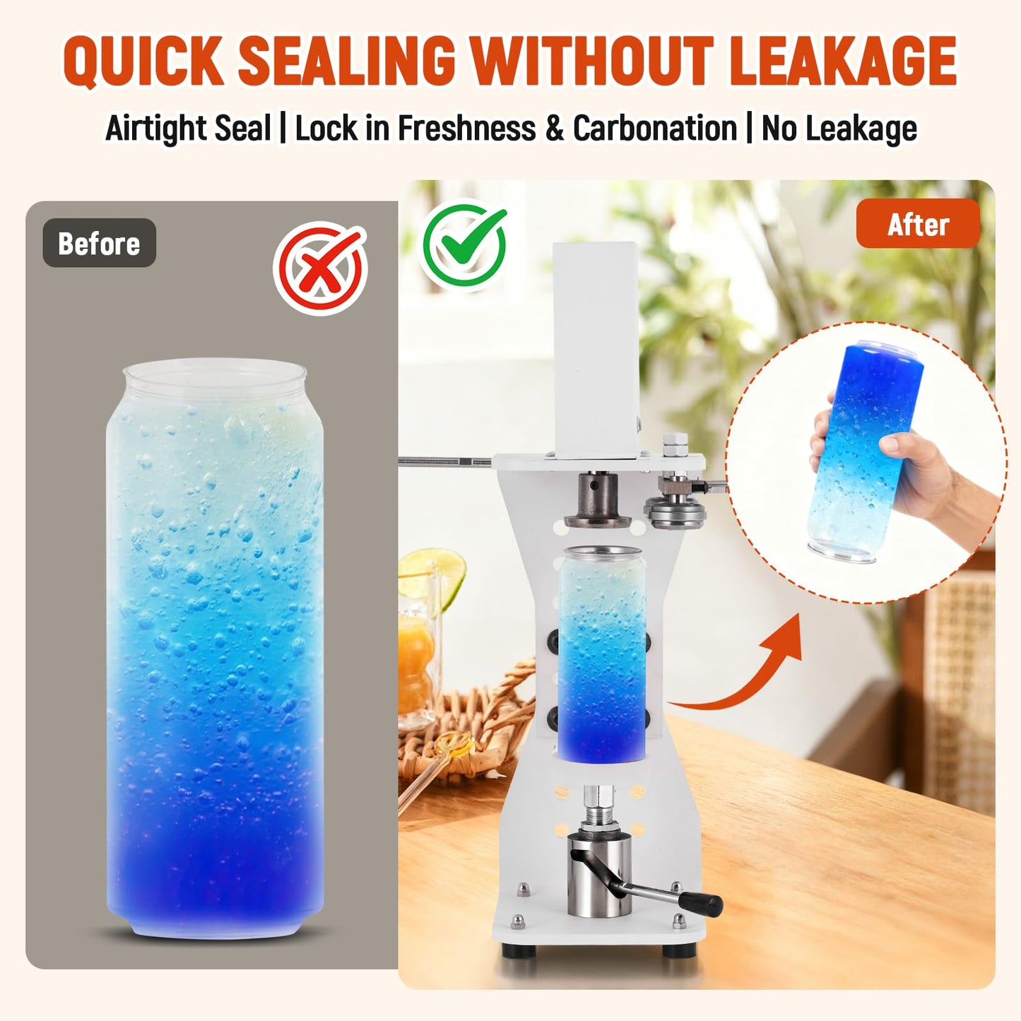 Electric Soda Can Sealer, Manual Press Cap Seamer 2.4-6.7'' Height Adjustable for Plastic/Aluminum/Tin Cans, 2.2-3.9'' Dia Can Sealing Machine for Home Brewing, Milk Tea, Juice Beverage Packaging
