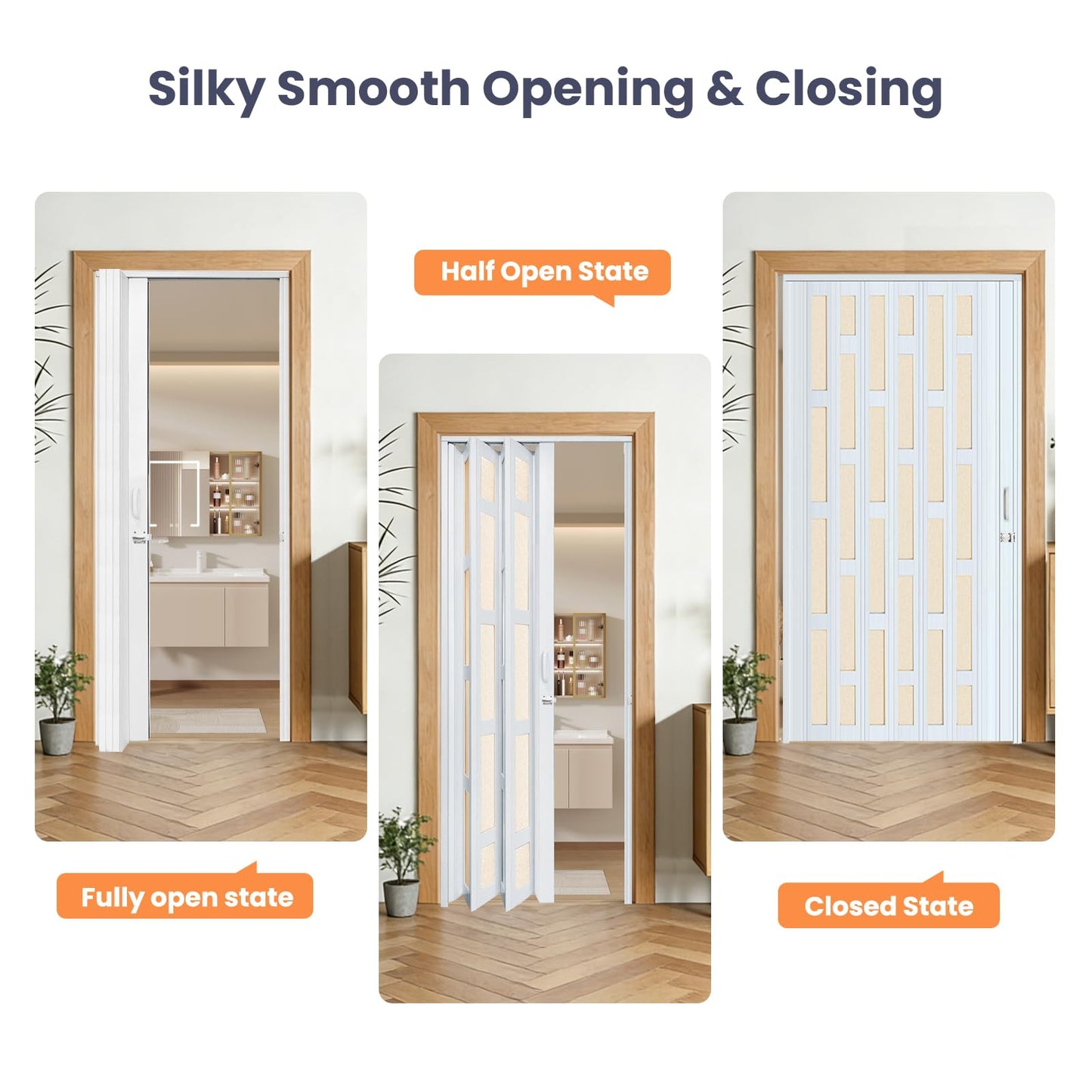DIYHD 48X80in Glass Accordion Door with Latch&Handle, Double-Layer Thickened PVC Folding Interior Door with Frosted Acrylic - Blocks Views, Lets Light In, Easy Install for Closet, Utility&Room Divider