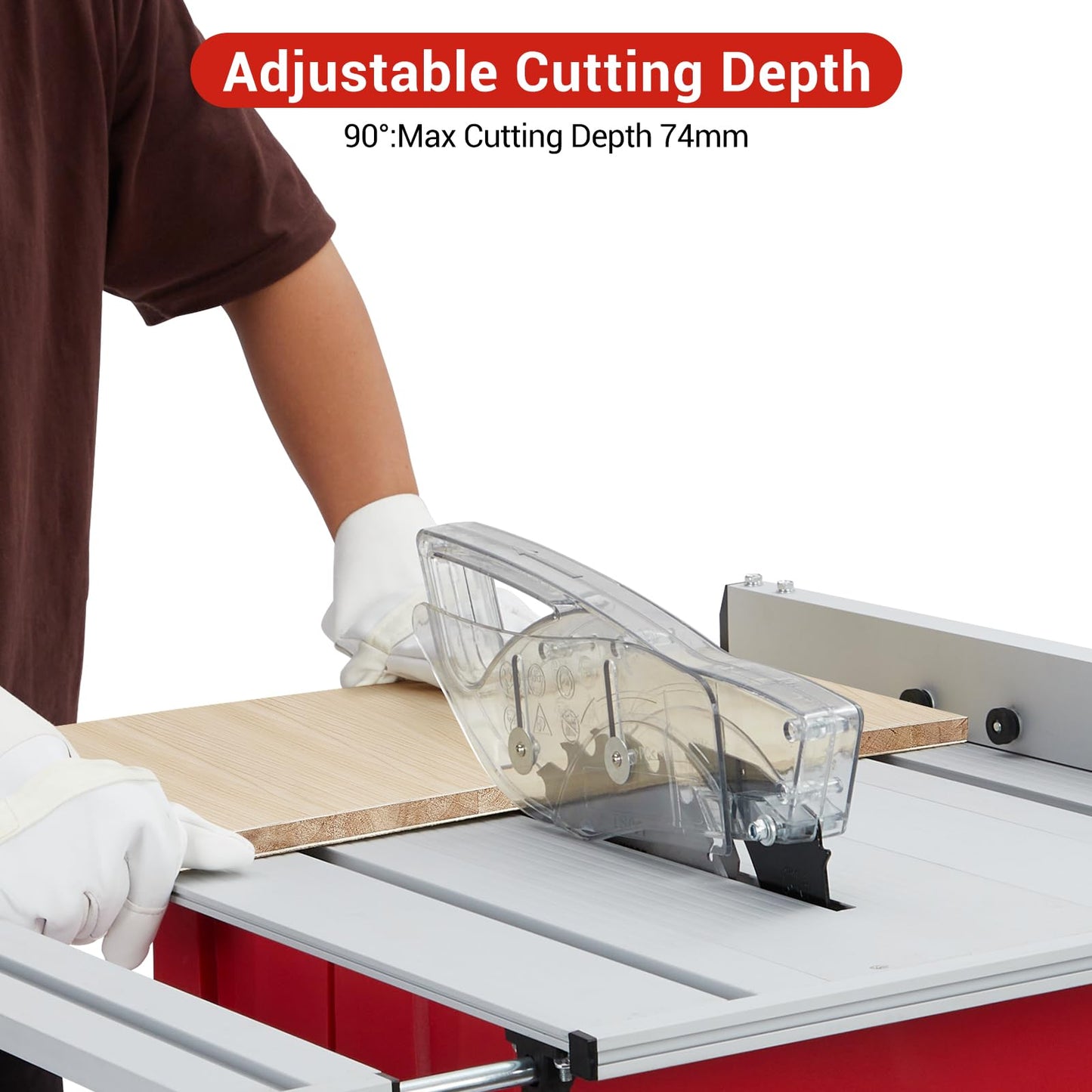 GarveeTech Table Saw, 10 in 15A Multifunctional Saw With Stand & Push Stick, 90° Cross Cut & 0-45° Bevel Cut, 5000RPM, Adjustable Blade Height for Woodworking, Red