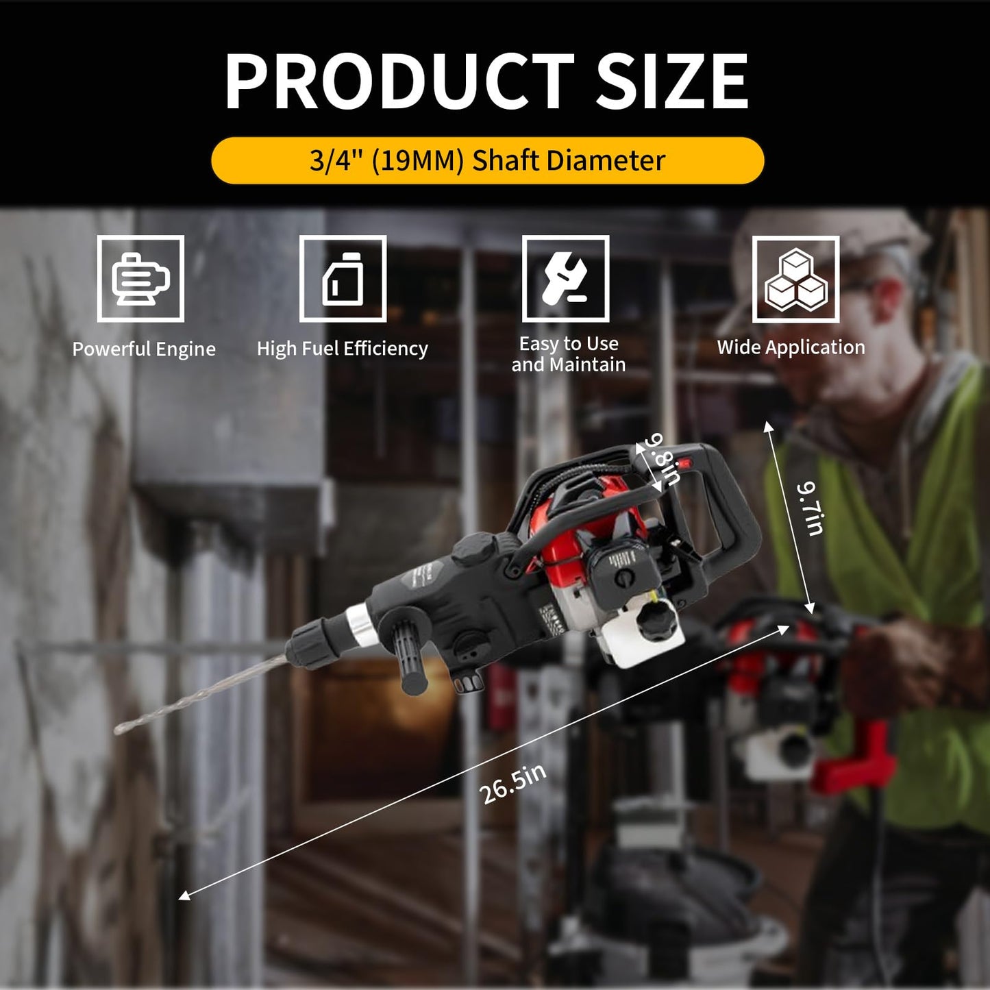 HANBENYTEX 32.6CC 2 Stroke Gas Powered Demolition Jack Hammer,3-in-1 Gasoline Hammer Drilling Machine Breaker Punch Drill Chisels Heavy Duty Gasoline Concrete Breaker Rock Drill for Crushing,Chiseling