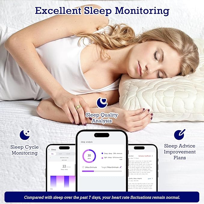 Smart Ring Health Tracker, Sleep Tracker Ring with Heart Rate, Waterproof Fitness Ring for Activity Monitoring/Steps/Distance/Calories,Air Gestures,Up to 7-Day Battery,for iOS Android (Light Gold,#11)
