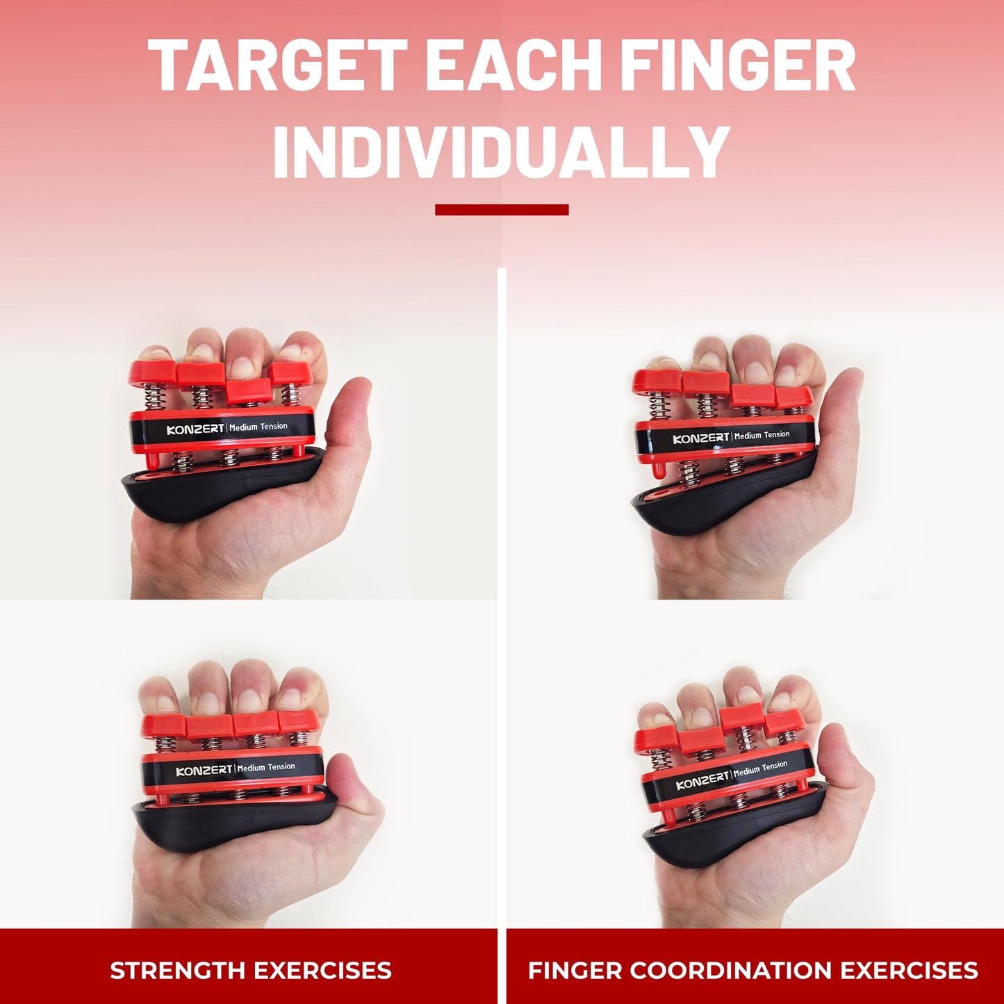 Konzert Finger Strengthener Medium Tension - Grip Strength Trainer, Forearm & Hand Gripper Exerciser, Strengthening Grip for Therapy, Guitar Handgrip, Wrist Strengtheners