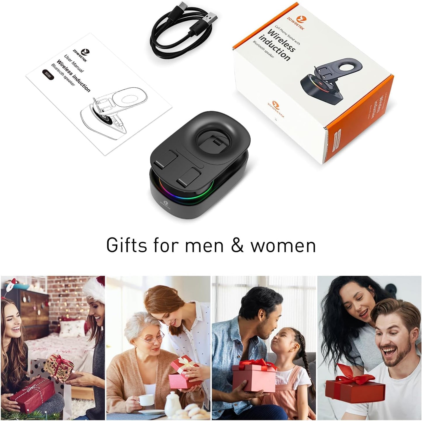 ZOWEETEK Sound,8H 5.3,Anti-Slip Cell Phone Stand with Wireless Bluetooth Speaker,Loud + Playtime,Bluetooth Base,Phone