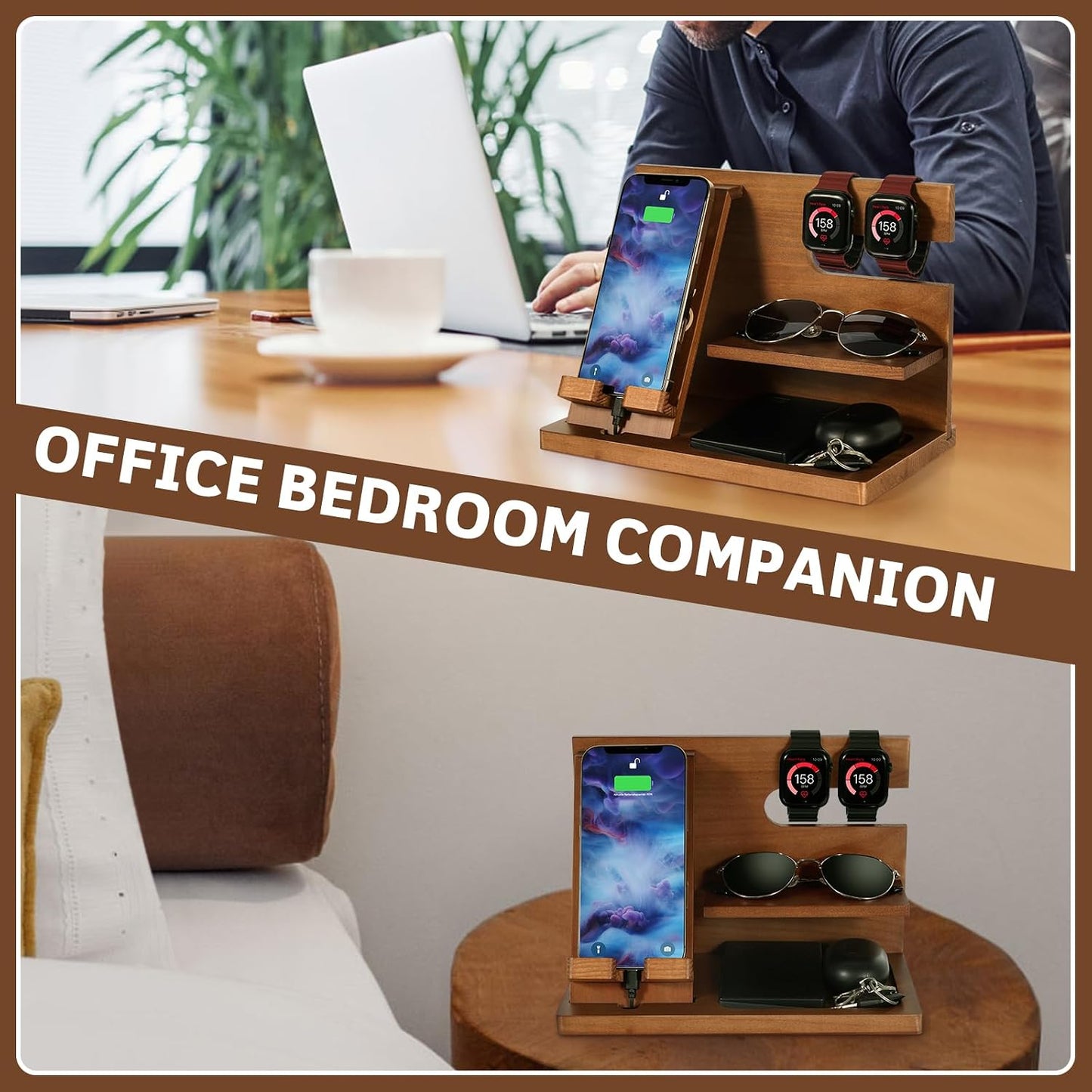 AliveByte Fathers Day for Dad, Dad Birthday Gifts, Wood Phone Docking Station, Nightstand Organizer, Gifts for Dad