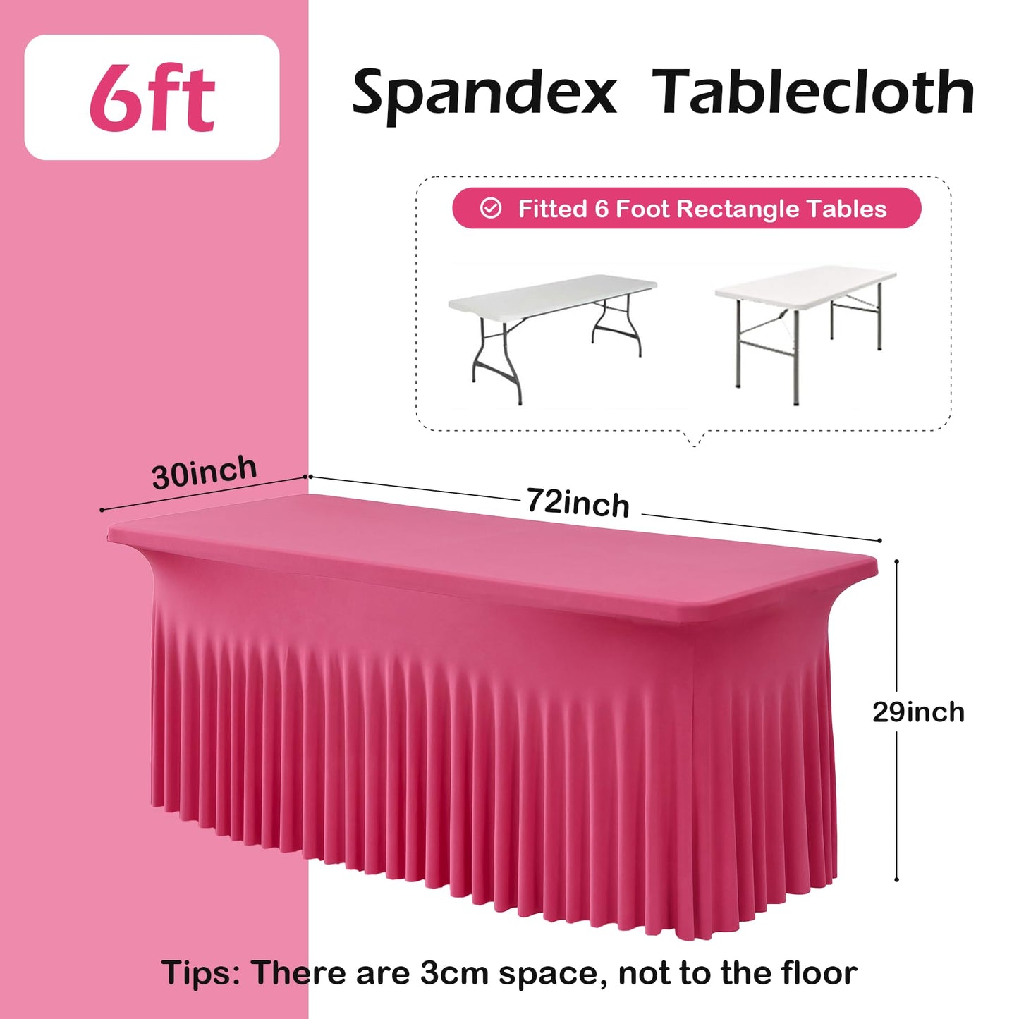 NSSONBEN 4 pk Hot Pink Spandex Tablecloth for 6 Foot Rectangle Tables, Wrinkle Free Fitted Spandex Table Covers 6ft Stretch Table Cloths with Ruffle Skirt for Parties Weddings Banquet Baby Shower