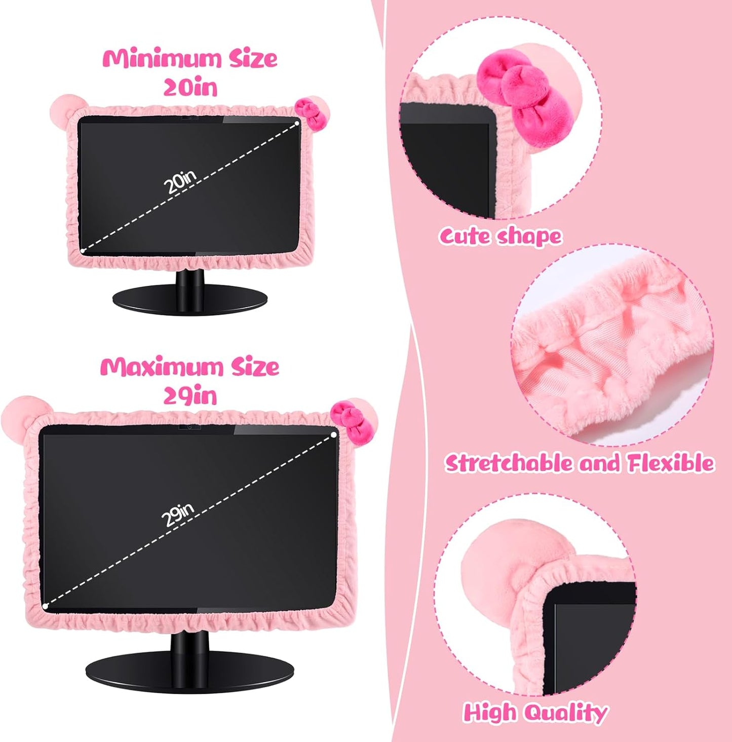 1 20''-29'' Remagr Pcs Kawaii Computer Monitor Cover with Cat Ear Design, Furry Cute Pink Monitor Dust Cover Protector