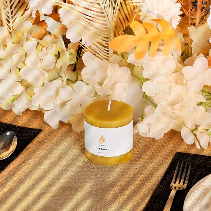 3"x 3" Beeswax Pillar Candle, Made of Pure Natural Beeswax, with Ultra Long Burning Time and Low Allergenicity-Rawï¼?0H