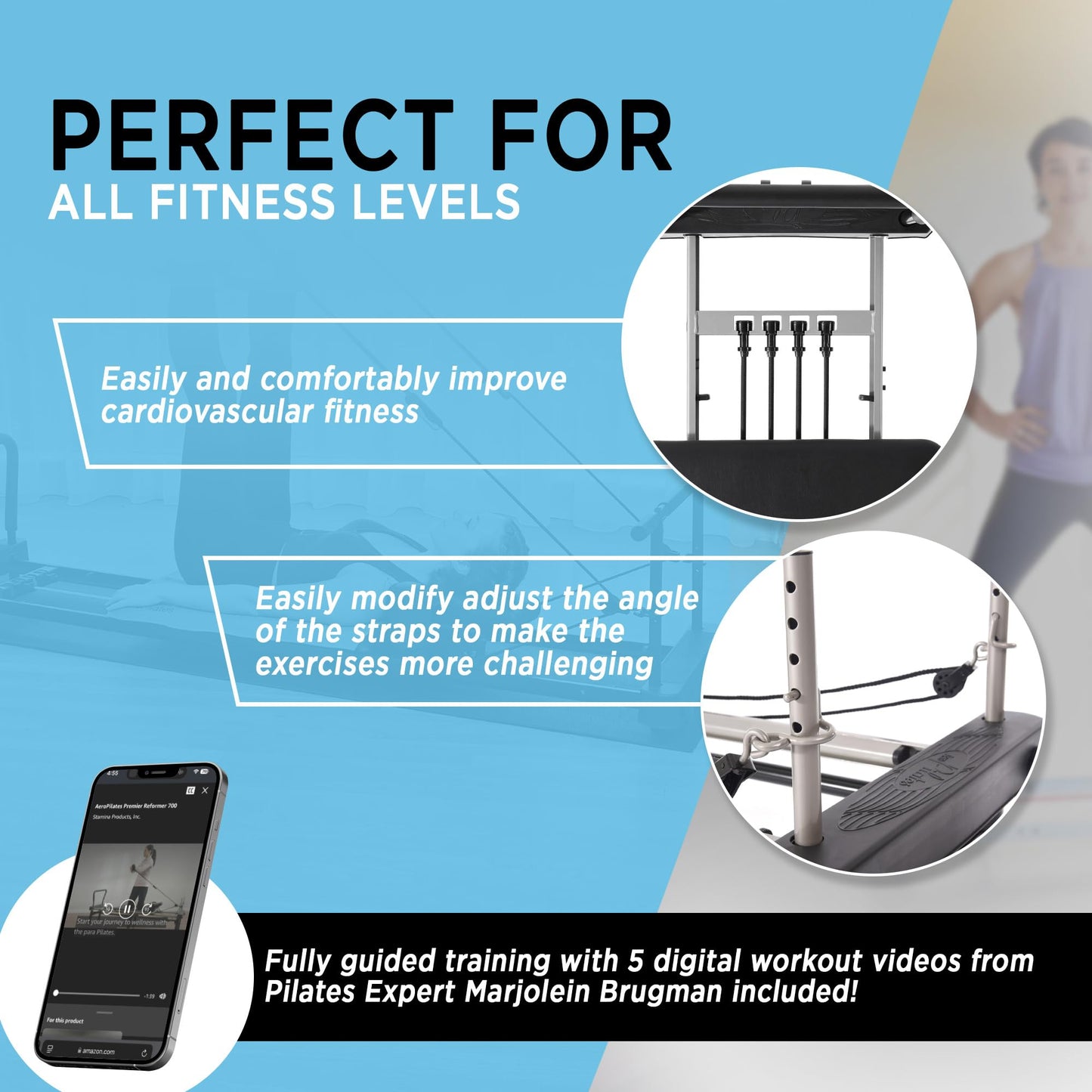 AeroPilates Pilates Reformer Machine, Home Gym Workout Equipment, Premier Studio 700 - Portable and Foldable Exercise Trainer for Strength, Resistance, and Fitness Training