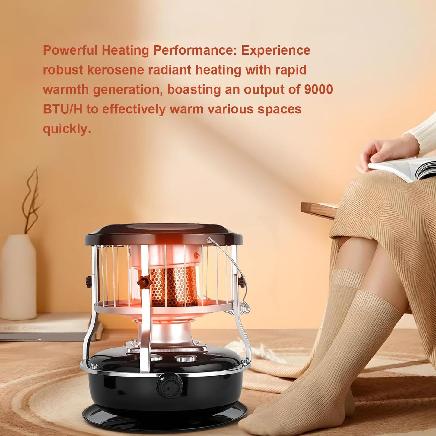 Portable Kerosene Heater, 9000 BTU Radiant Space Heater Adjustable Height Non Electric Indoor Heater with 4.6L Fuel Tank, for Garage Camping