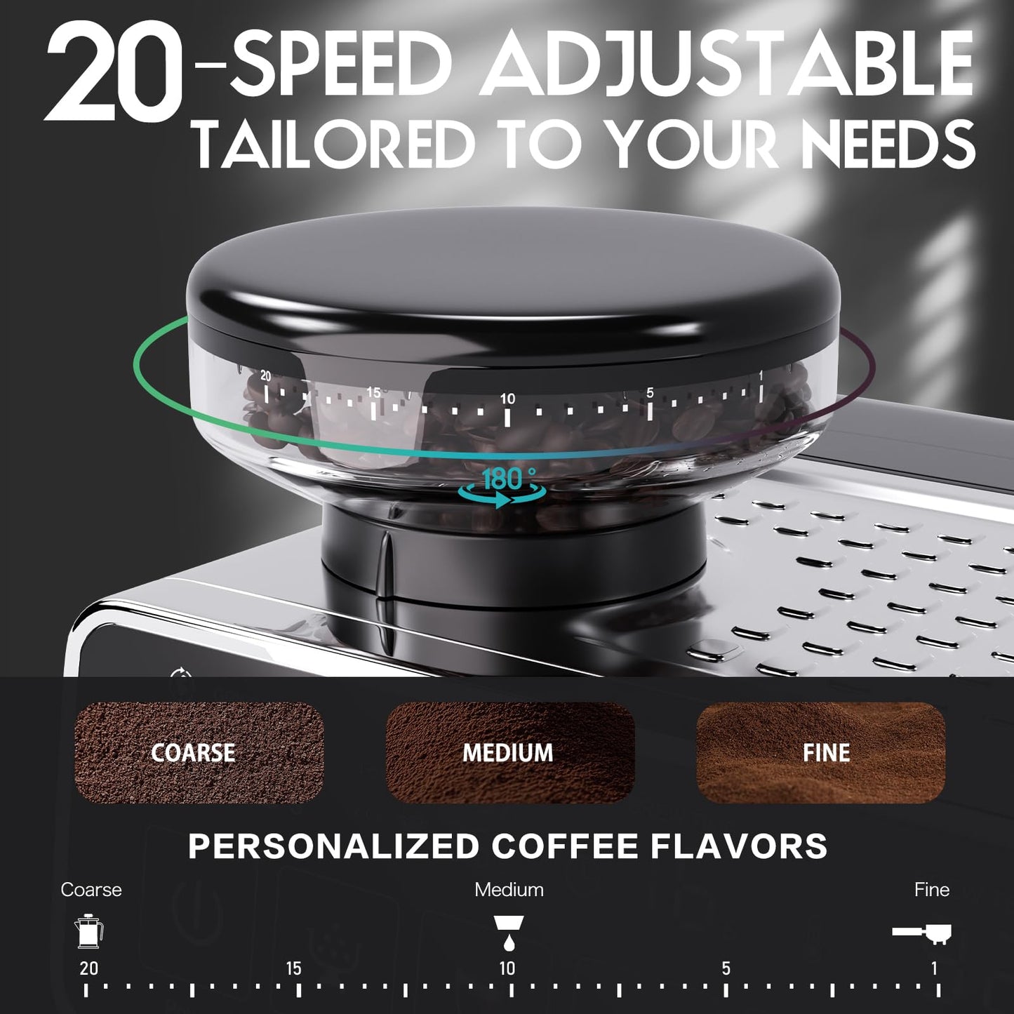 PULZO Espresso Machine with Grinder, 20 Bar Professional Coffee Machine with Milk Frother Steam Wand, All-in-One Stainless Steel Coffee Maker to Make Latte, Cappuccino, 67oz Detachable Water Tank