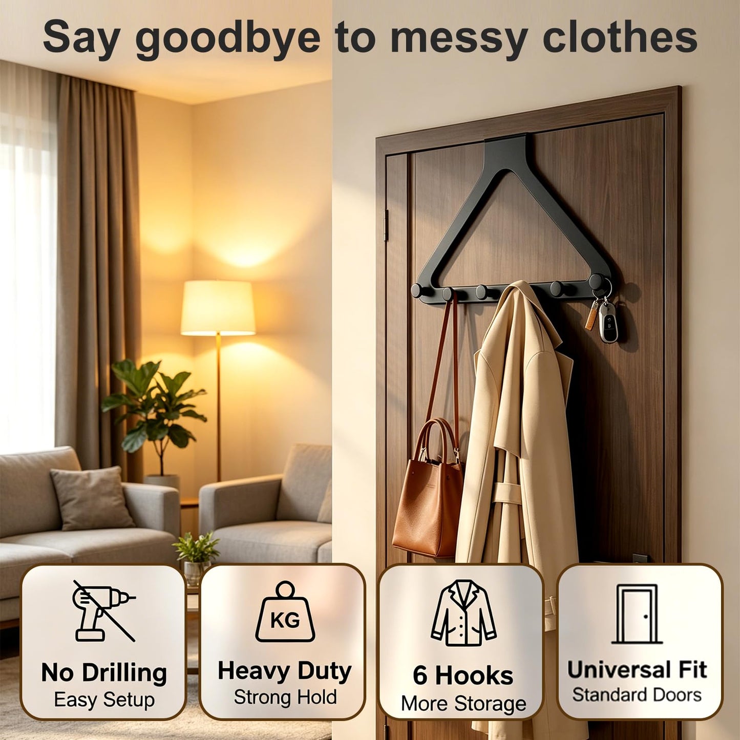 Gptkop 2026 New Over-The-Door Hanger Organizer, Space Saving, Over the Door Hanger Rack for Coat Hat Scarf Towels, 50 lb Load, No-Drill, Fabric-Friendly Round Hook