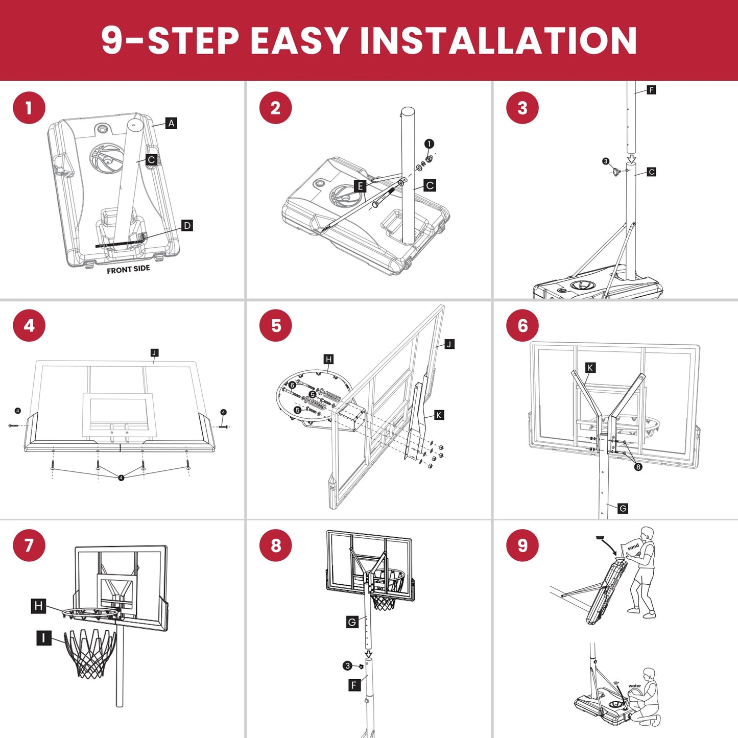 Feelwin Basketball Hoop, Portable Adjustable Height Basketball Goal with Wheels in Driveway, Backyard & Outdoor for Kids Youth and Adults