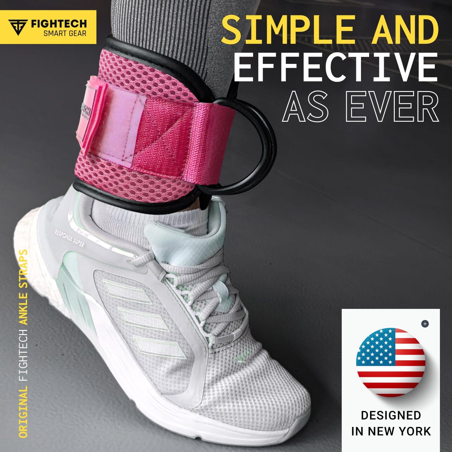 FIGHTECH Ankle Straps Cable Machine Attachment for Gym - Cable Kickback Ankle Straps - Padded Ankle Cuffs for Glute Kickbacks and Leg Workouts (Pink/Classic, Pair)