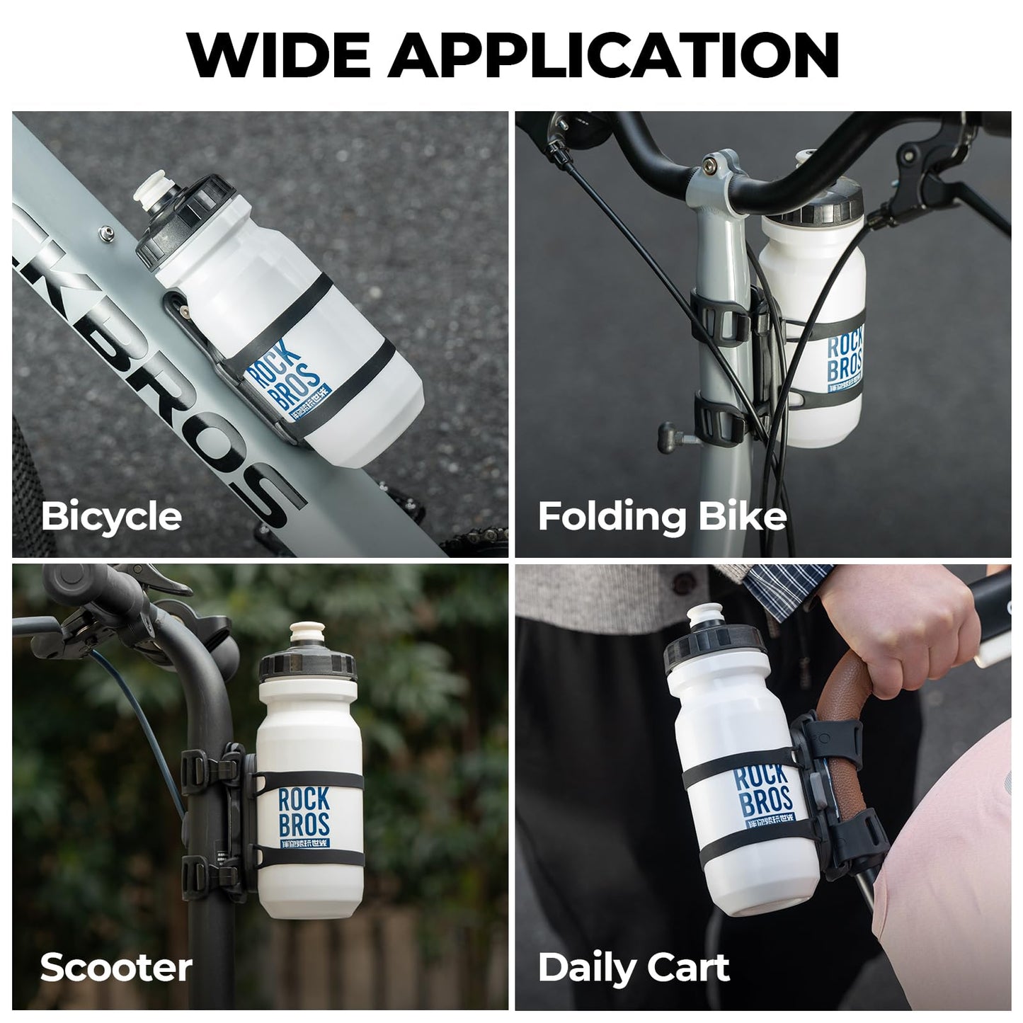 ROCKBROS Bike Water Bottle Holder with Strap, Magnetic Water Bottle Holder for Bike, Bike Cup Holder for Road, Mountain, Folding Bike, Ebike & Scooter