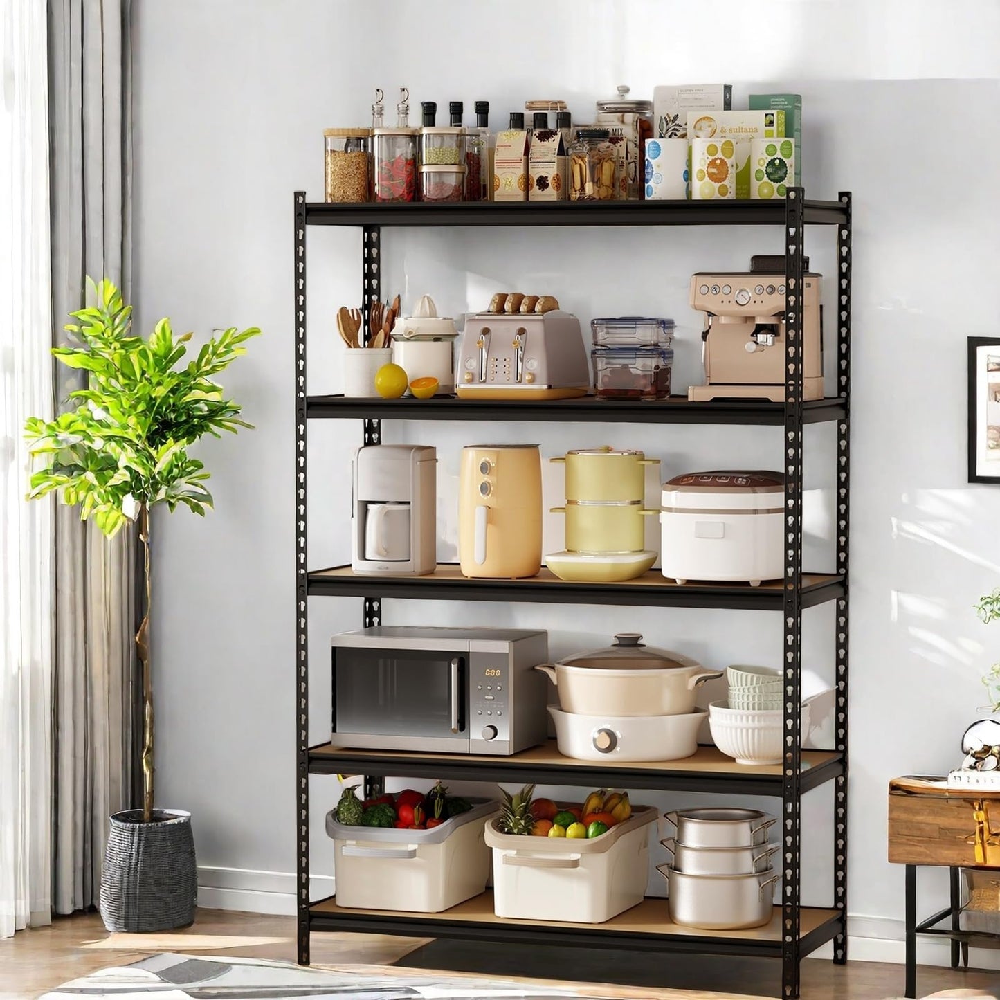 EliteEdge Garage Storage Shelves, 5-Tier Adjustable Storage Shelving, Heavy Duty Metal Utility Rack for Warehouse Basement Kitchen Pantry Laundry, Load 3850 Lbs, 48" L x 18" W x 73" H, Black