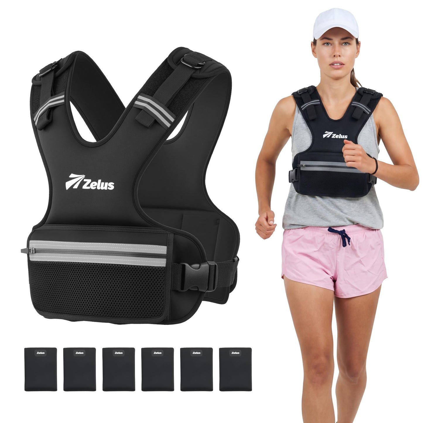ZELUS Weighted Vest Women, 8-14lb/9-15lb/11-20lb/20-32lb Z-Fit Adjustable Weighted Vest for Women Men with 6 Removable Weights, Shoulder & Waist Adjustable Weight Vest for Training Walking Yoga