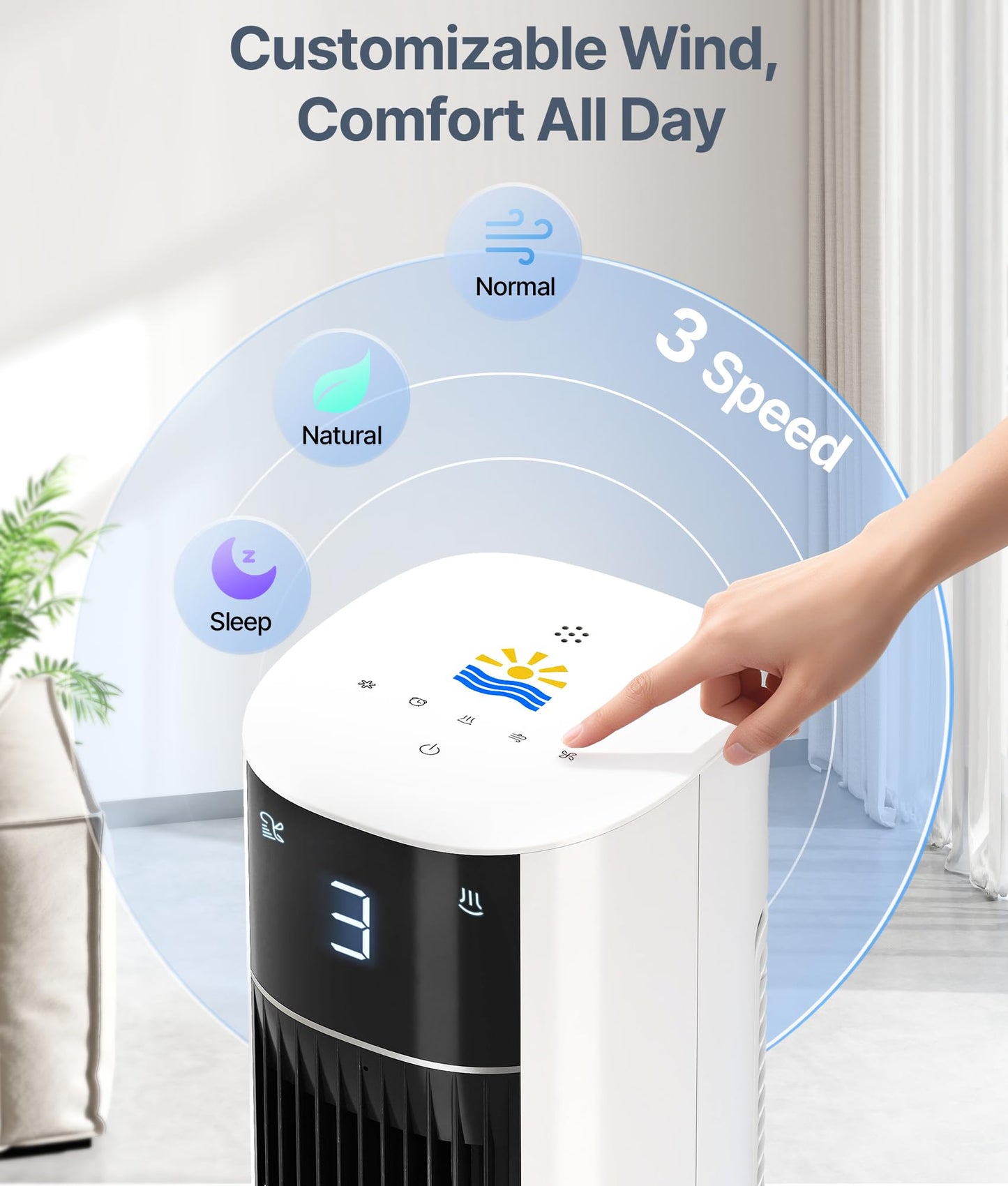 EXNOS Evaporative Air Swamp Cooler - 38inch Cooling Fans that Blow Cold Air for Bedroom, Portable Tower Fan with 3L Water Tank, Ice Packs, Remote Control, 3 Speeds