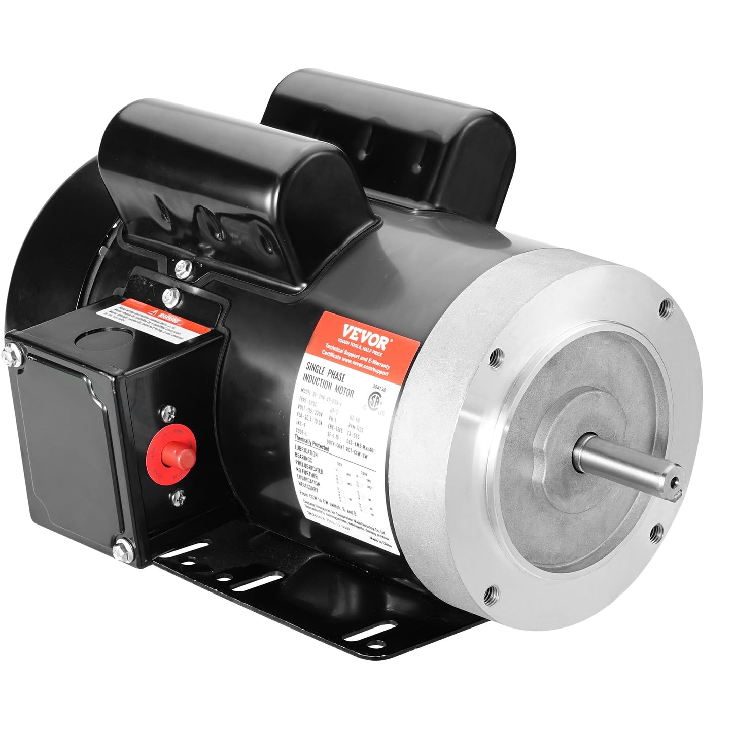 VEVOR 2HP Electric Motor 1725 RPM, AC 115V/230V, 56C Frame, Air Compressor Motor Single Phase, 5/8" Keyed Shaft, CW/CCW Rotation for Agricultural Machinery and General Equipment