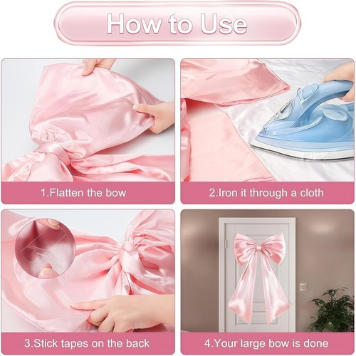 Giant Pink Bow Decor - 45x24 Inch Oversized Satin Ribbon Bow | Blush Wall Decor for Coquette Room & Ballerina Birthday