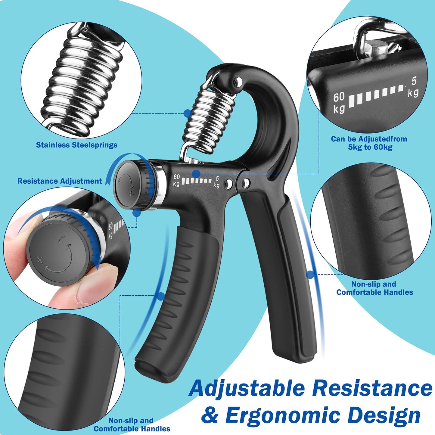 AIXPI Adjustable Grip Strength Trainer, Forearm Exerciser 11-132 lbs, Hand Gripper Strengthener for Men and Women, for Muscle, Recovery, Fitness (2 Pack)