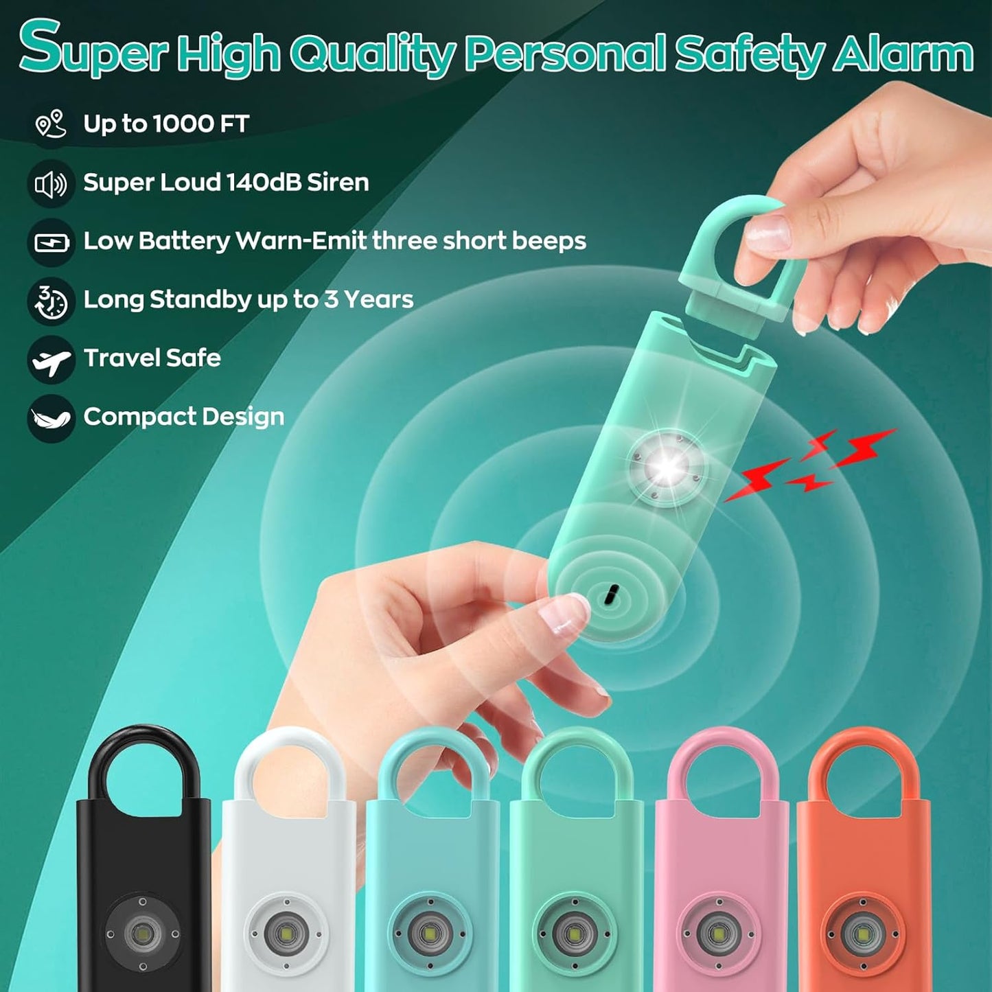 Fauxomor 140dB 6 Pack Personal Safety Alarm for Women, Safe Alarm Protection Keychain with Strobe Light & Low Battery