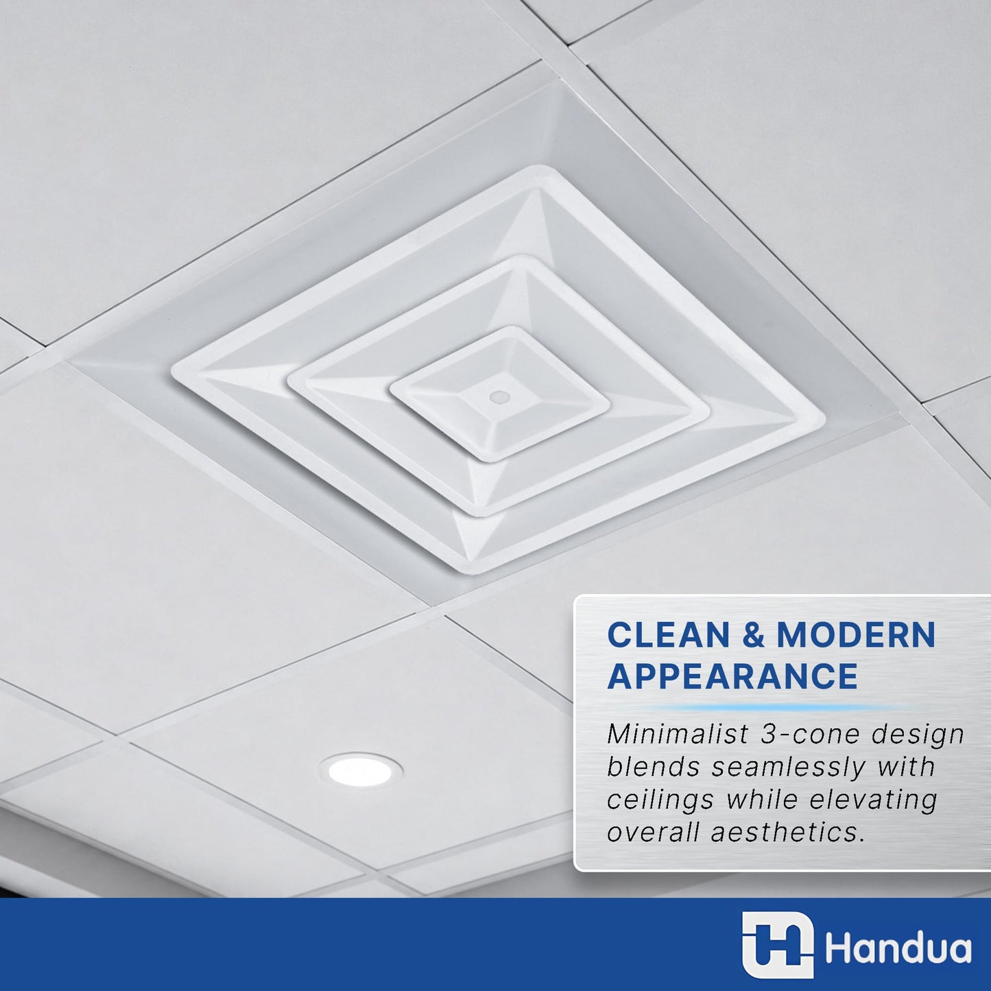 Fits 24x24 Steel T-Bar Drop Ceiling Grid | 2x2 Feet Lay in Steel Air Supply Diffuser with Round 8" [Neck Size] by Handua | 3 Cone | Drop Celing Vent | White | Outer Dimension: 23-3/4" x 23-3/4"