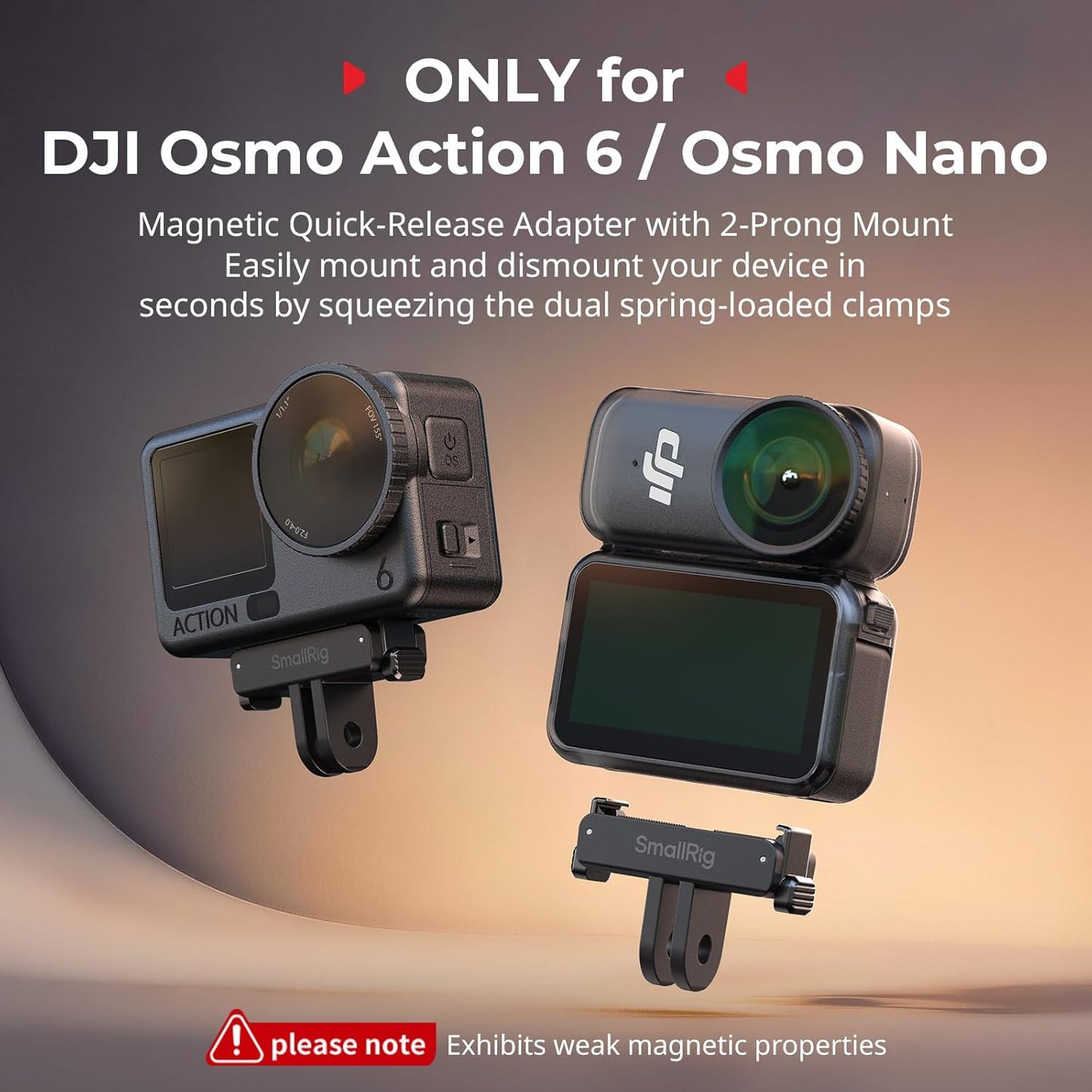 SMALLRIG 6 6 2 2-Prong Action / Nano Magnetic Quick-Release Adapter Mount for DJI Osmo Action / Osmo Nano, PCS