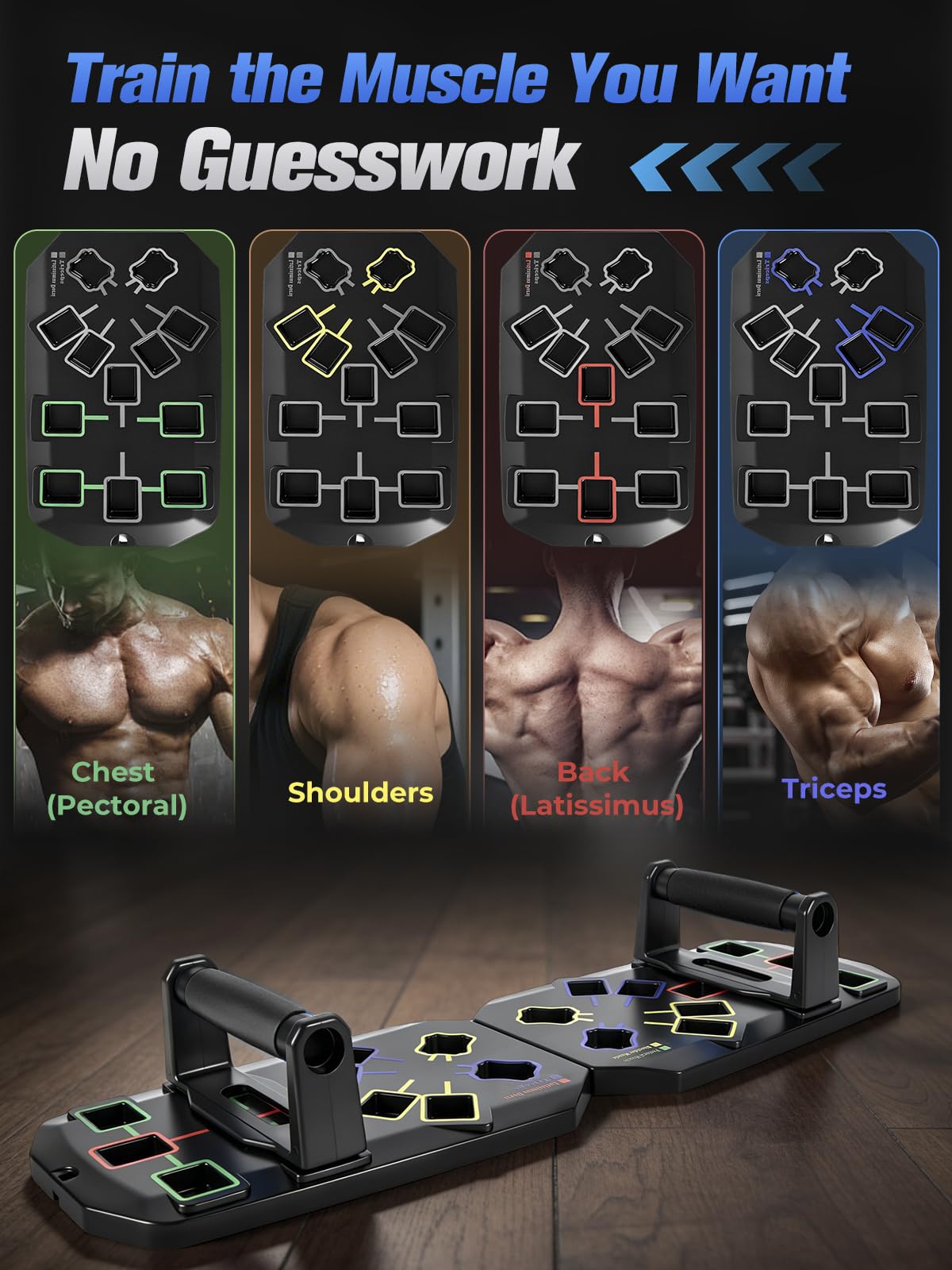Push Up Board With Square Slots, Puzzle-Style Snap Design Workout Equipment With Handles for Home Gym Fitness Training for Men and Women-Black