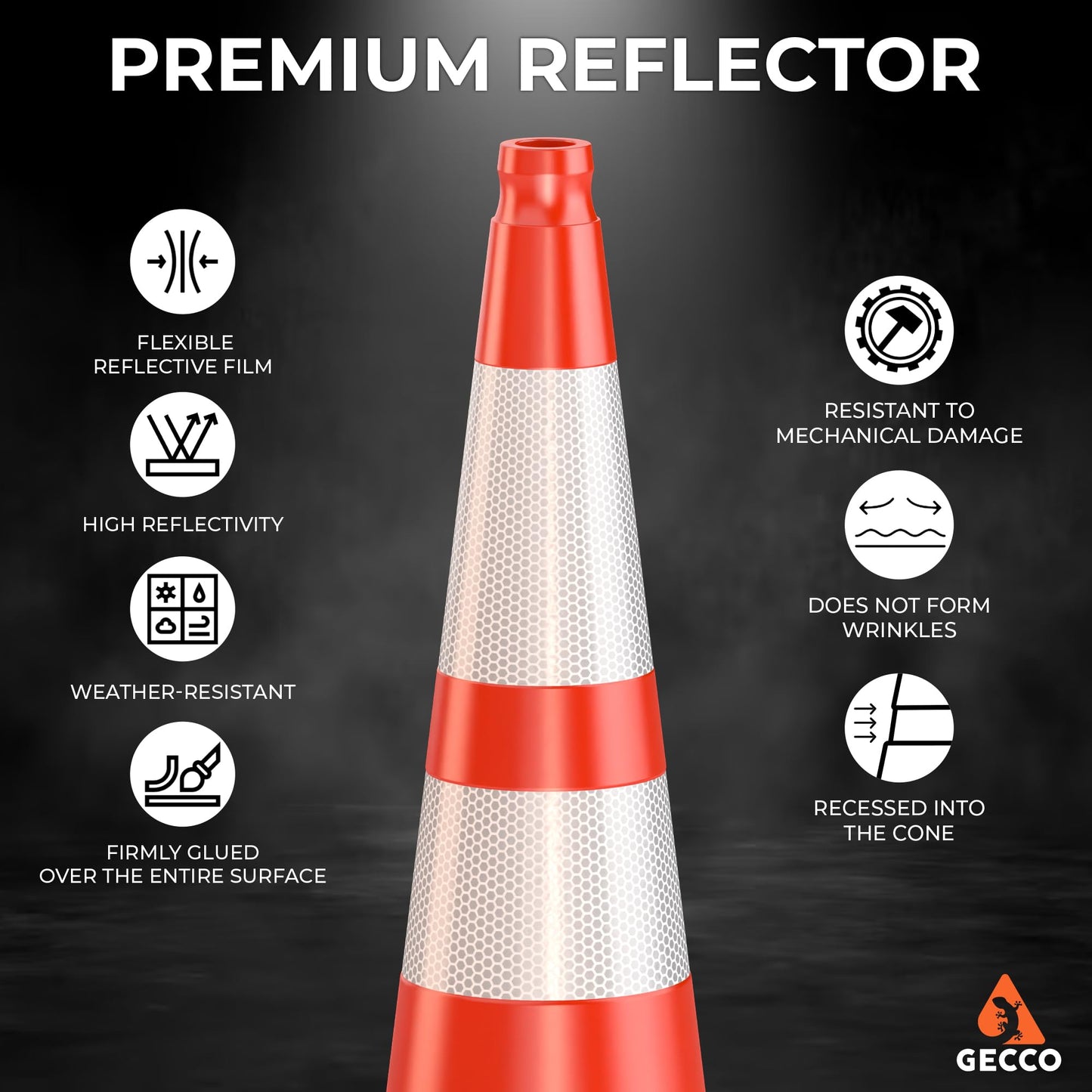 GECCO ™ (8 Pack) 36 Inch 10 Lb Heavy Tall Orange Traffic Cones Set | Large Safety Cones, Orange Cones, Parking Cones, Construction Cones, Road Cones | PVC Plastic & Black Base - [PRO Series]