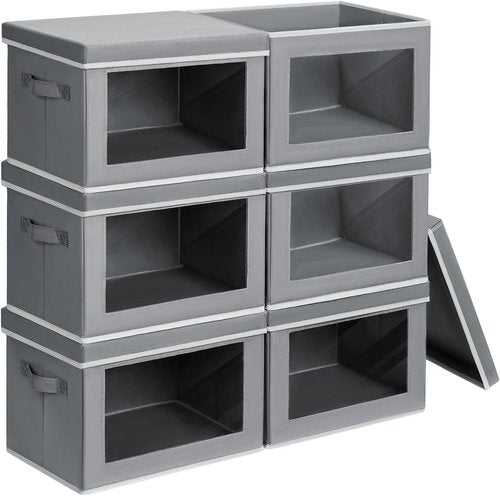 Homsorout Storage Bins - 6 Pack Large Foldable Closet Organizers with Lids | Decorative Grey Baskets
