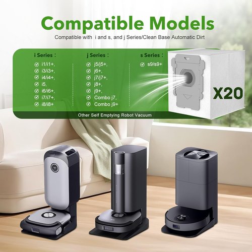 iRobot 20 Pack Vacuum Bags - Compatible with Roomba i7, i8, i3, j7, s9 | Automatic Dirt Disposal