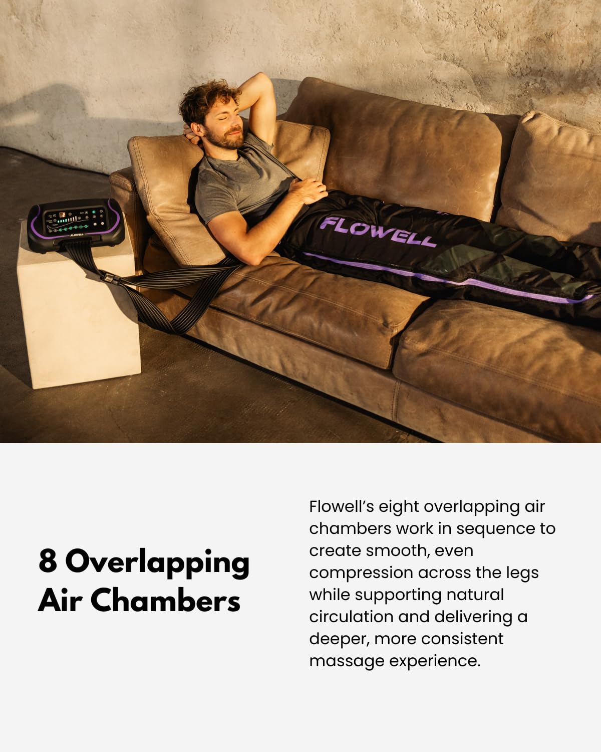 Flowell Air Pressure Therapy System – FDA Cleared (K243791) Sport Deluxe Compression Pants – 8-Chamber Leg Compression for Daily Recovery & Circulatory Support