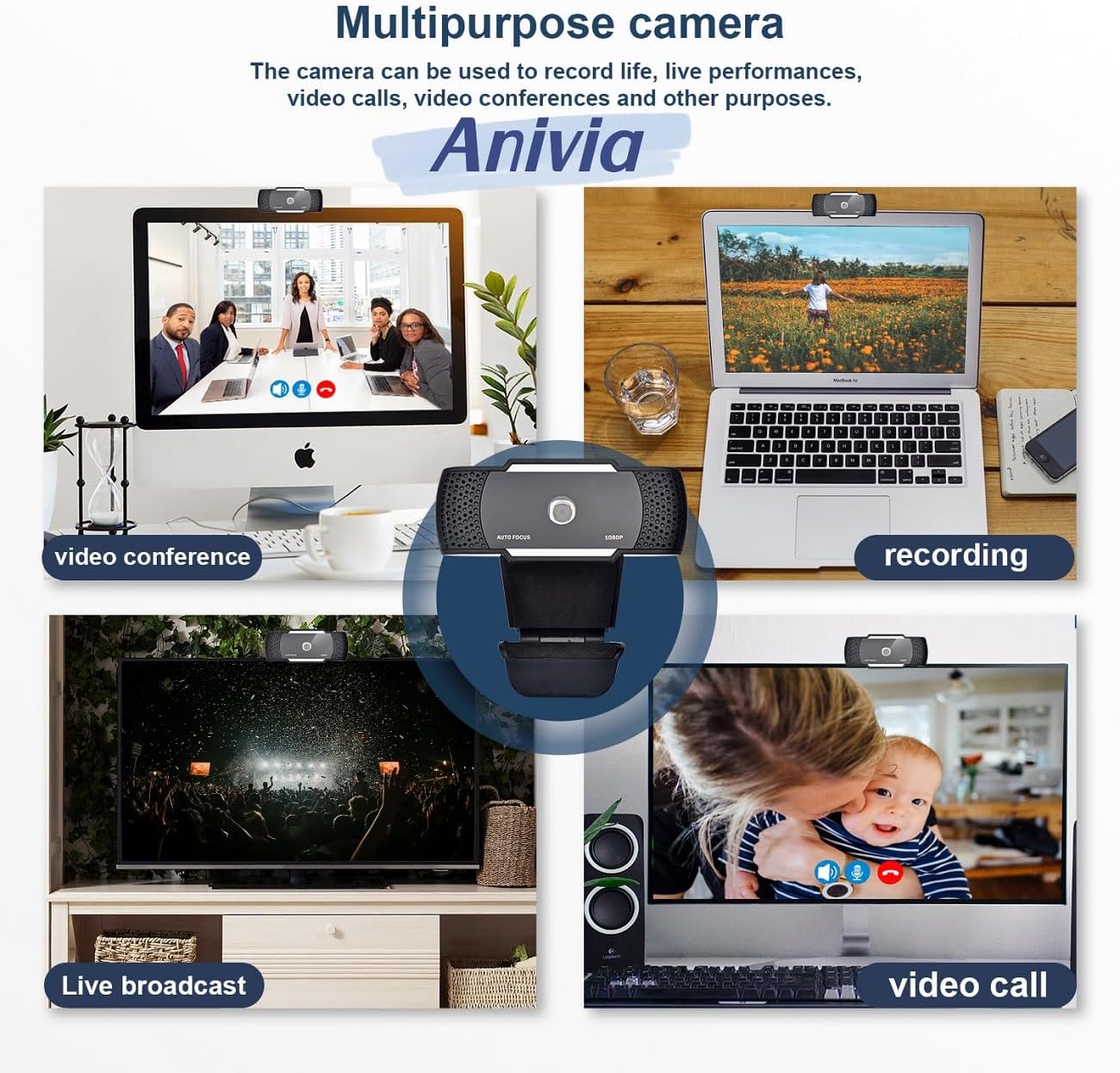 Anivia 1080P Mac/Laptop/MacBook/Tablet-1 Webcam for PC Computer Camera Built-in Noise Canceling Microphones, Low-Light