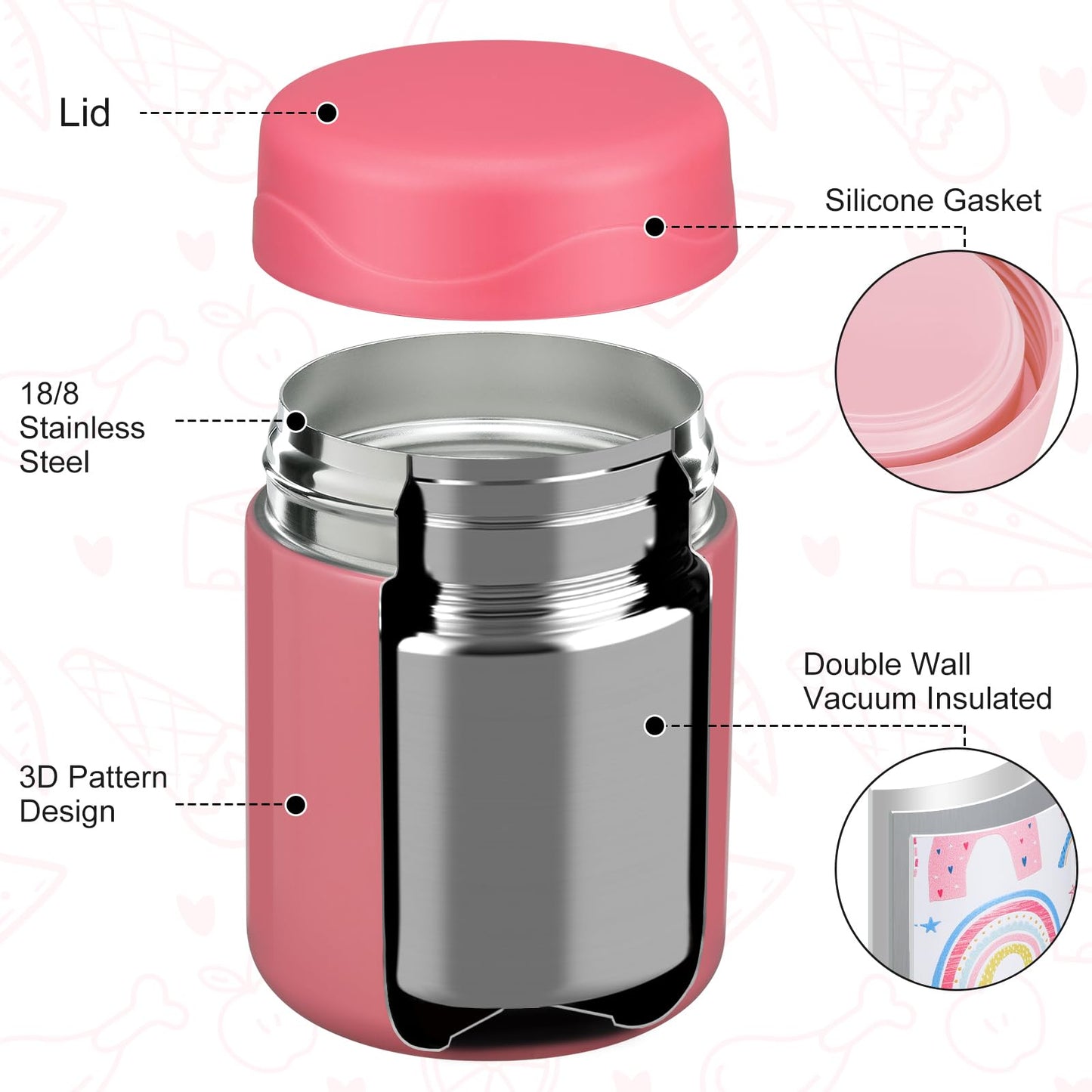 wiwens 12oz 2 Pack Insulated Food Jar Set for Kids Soup Thermo Hot Food Lunch Container Wide Mouth Leak Proof Stainless Steel Vacuum Bento Box for School Office Travel Outdoors