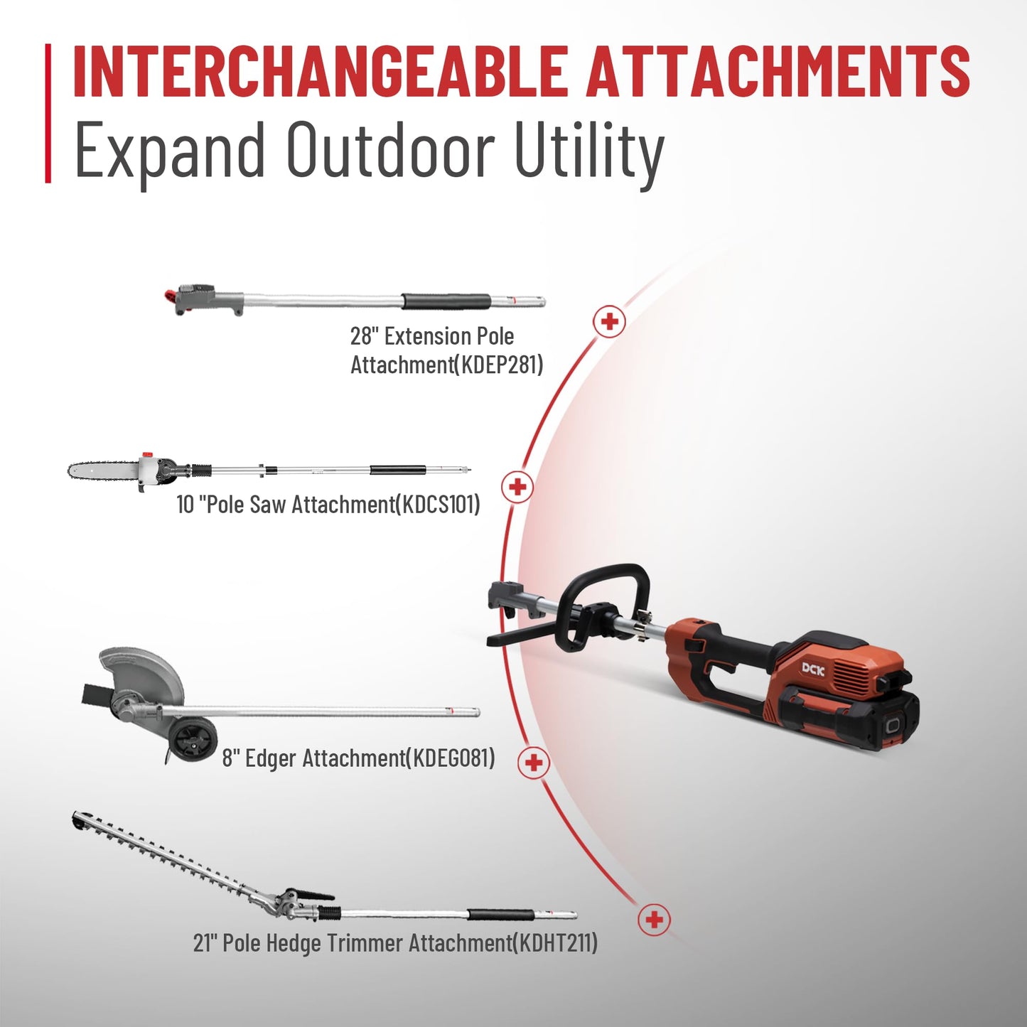 DCK 58V Multi-Head String Trimmer Cordless, 15" Brushless Weed Wacker with Rapid Reload and Auto Feed, 3-Speed Multi-Head Lawn Edger, Electric Weed Eater for Grass, 4.0Ah Battery and Charger