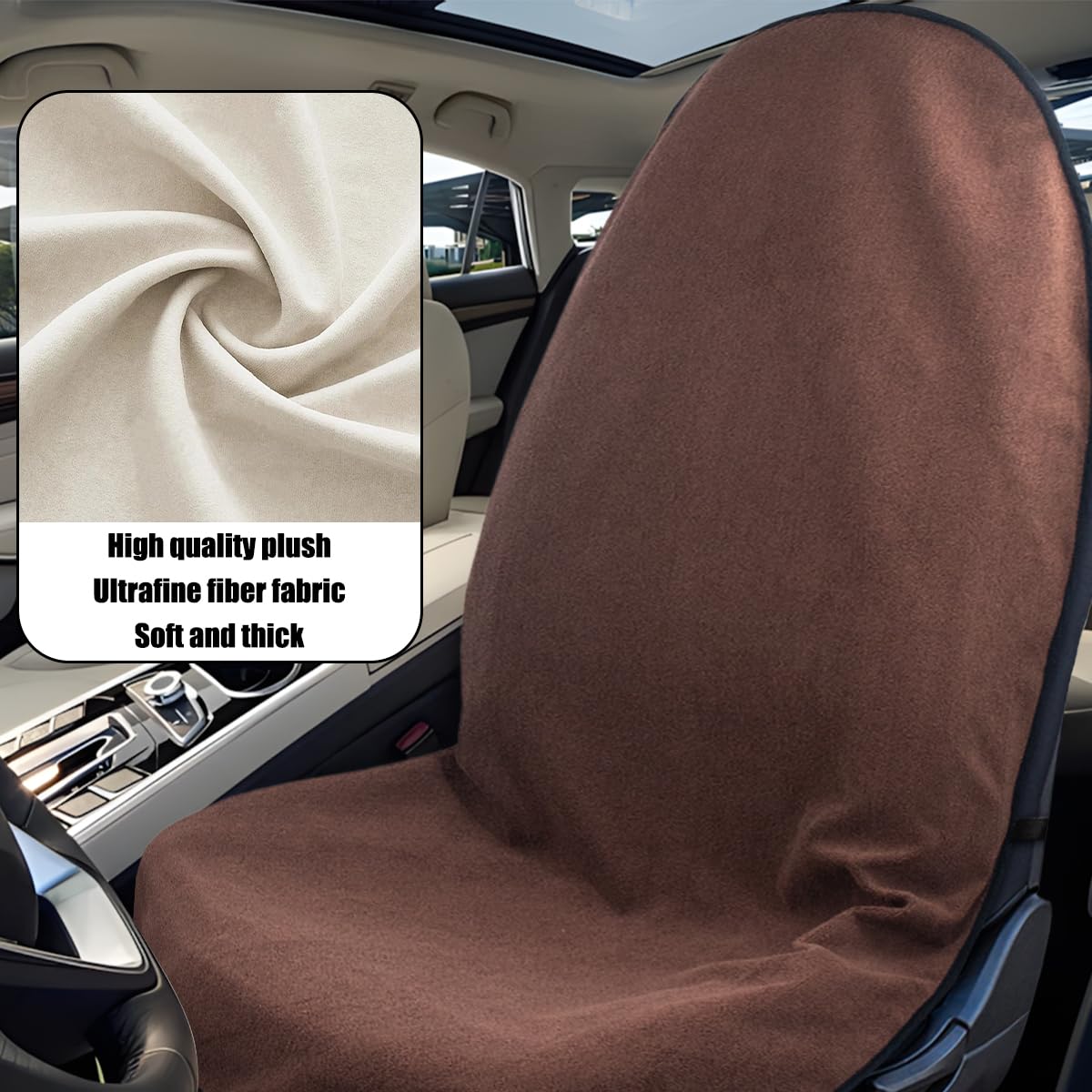 Mandark Waterproof Towel Car Seat Cover, Sweatproof Non Slip Bucket Carseat, Machine Washable Vehicle Bucket Frontseat Protector Accessories, Universal for SUV, Sedan, Truck(Brown)