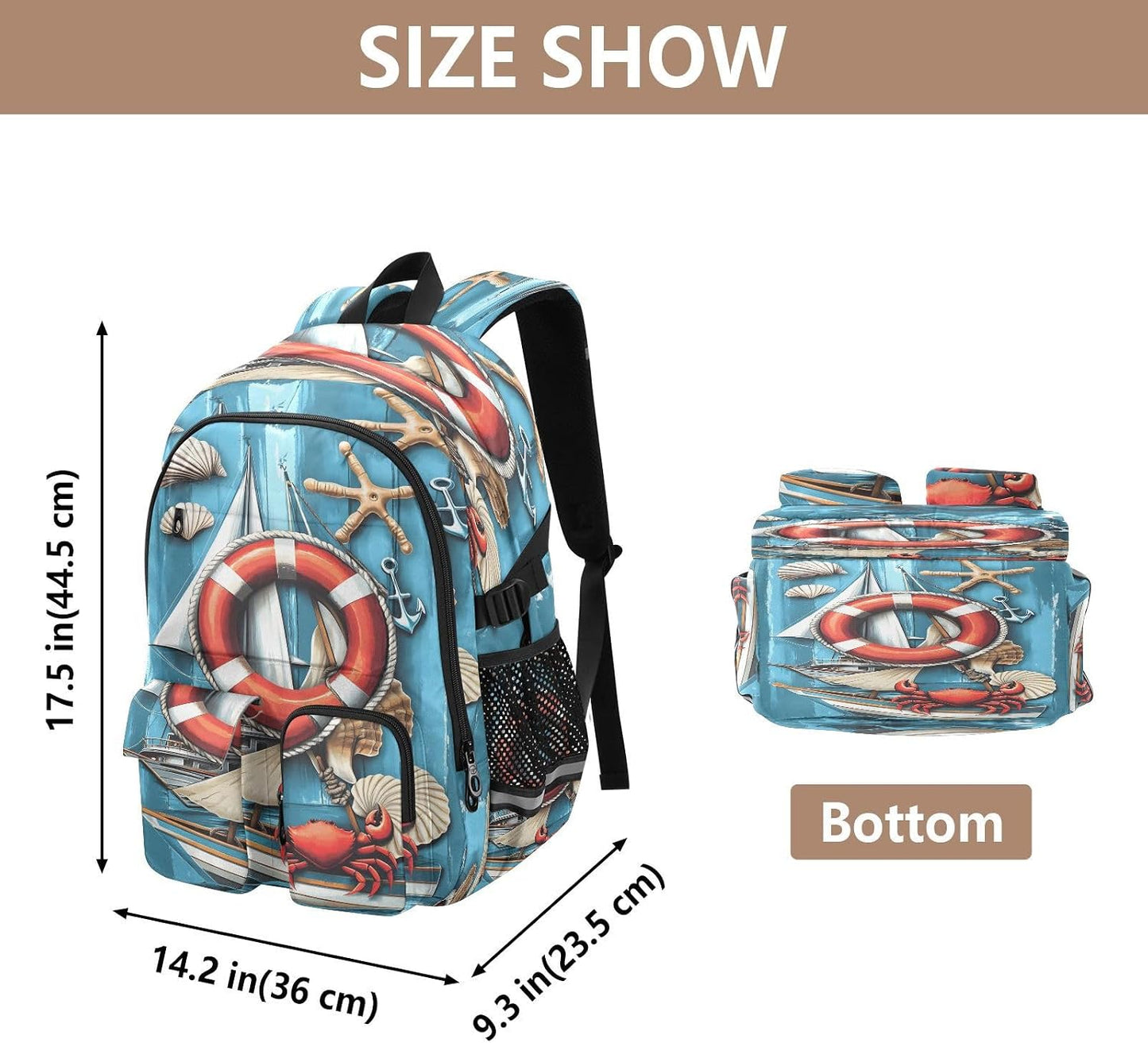 Backpack Sailboat Backpack Daypack ALAZA School for Teen Girls Boys Ocean Crab Kids Purse College Laptop Bookbag Casual