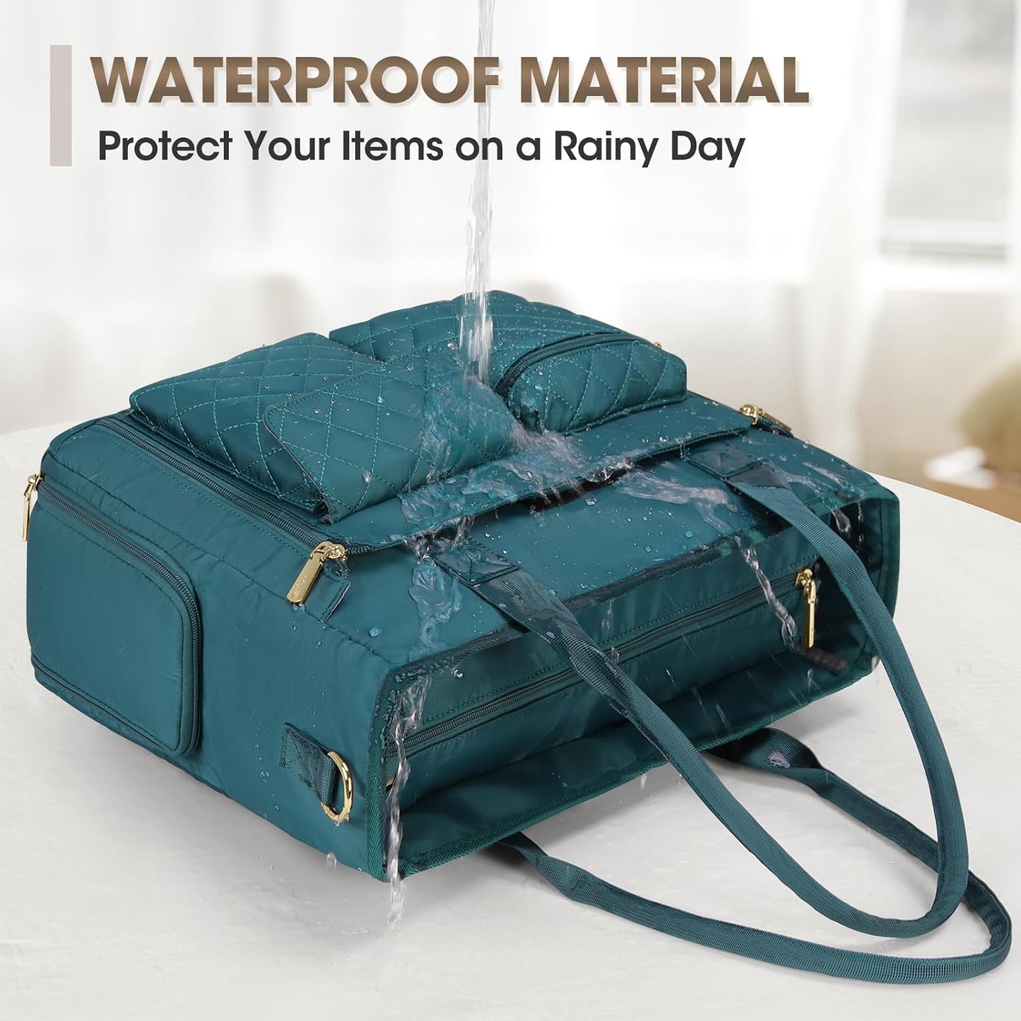 15.6 inch RAINSMORE Teacher Tote Bag with Insulated Lunch Compartment Laptop Bag for Women Lightweight Work Bags Nurse