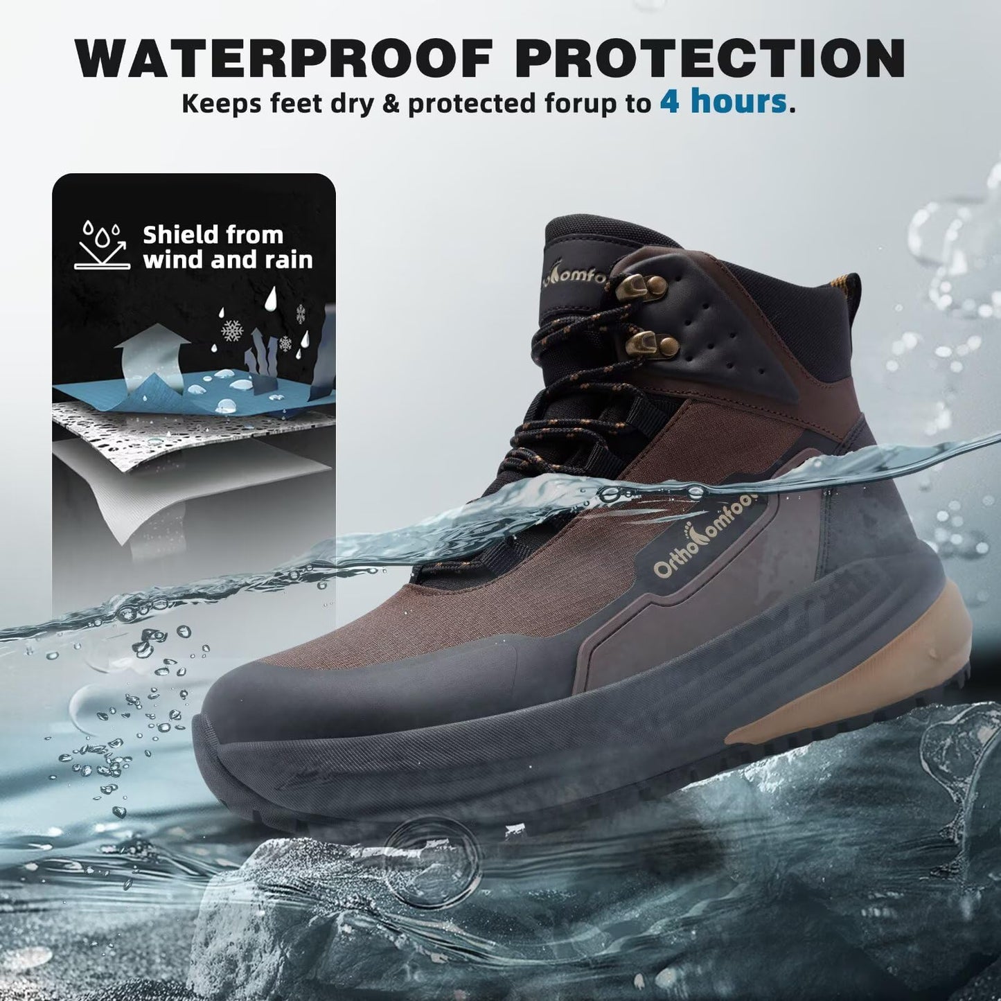 Men's Orthopedic Wide Mid Hiking Boots: Comfortable Plantar Fasciitis Orthotic Arch Support Bunions Recovery Trail Sneakers, Leisure Slip Resistant Stylish Standing Walking Shoes Brown Size 11