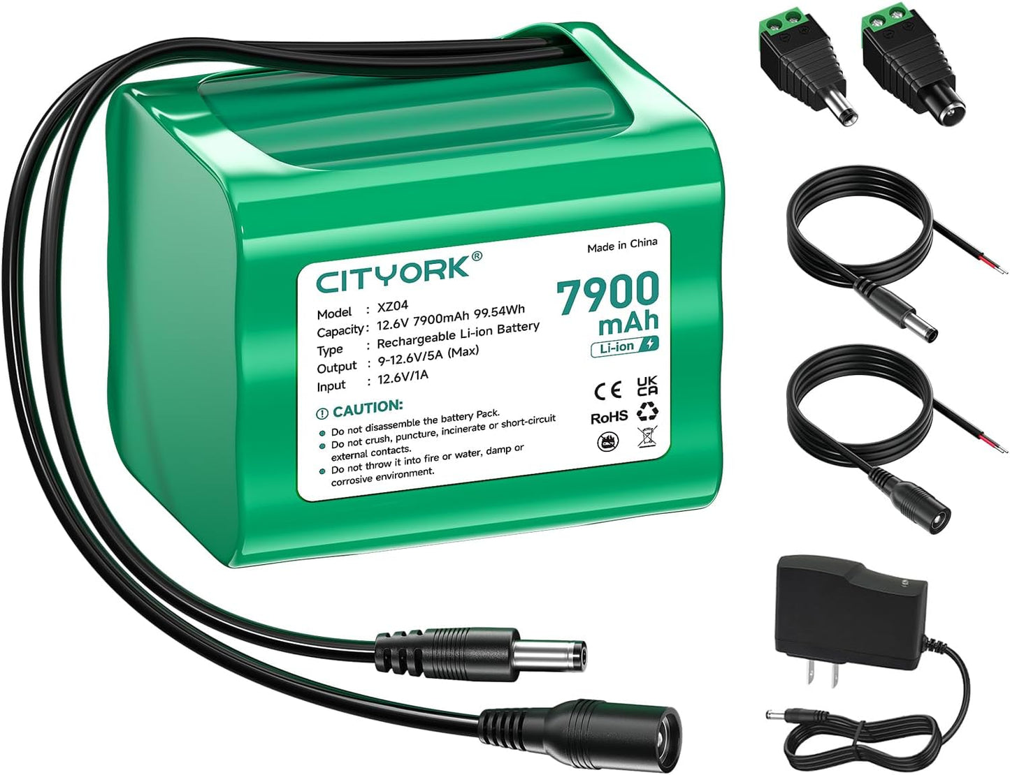 CITYORK 12V 7900mAh DC5521 12V 12V Lithium Battery with Charger, Male Connector, Rechargeable Battery for Devices, DIY