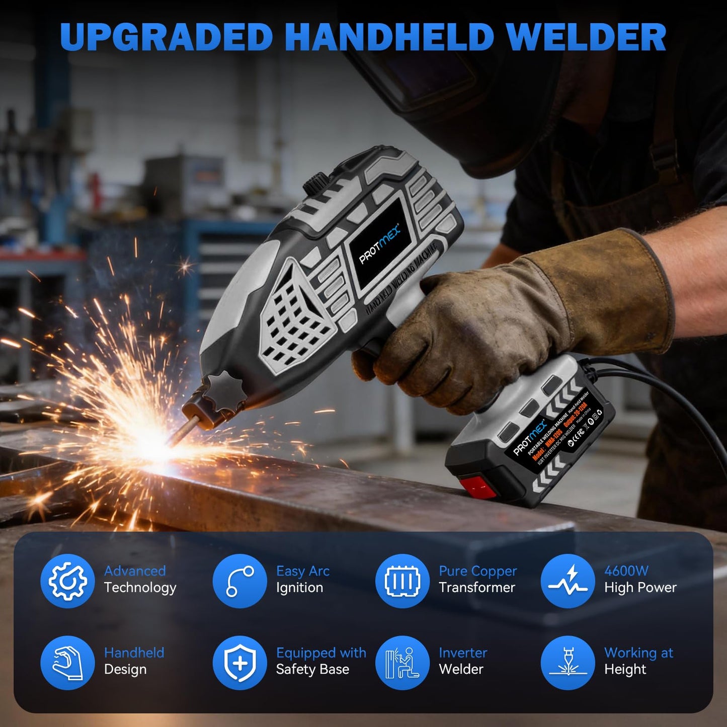 Portable Display Handheld Welder - 110V Portable Welder Machine IGBT Inverter with 5 Adjustable Currents, ARC Welder Gun Fits 3/32"-1/8" Welding Rods for Repair, DIY, Home Projects(20PCS Rods)