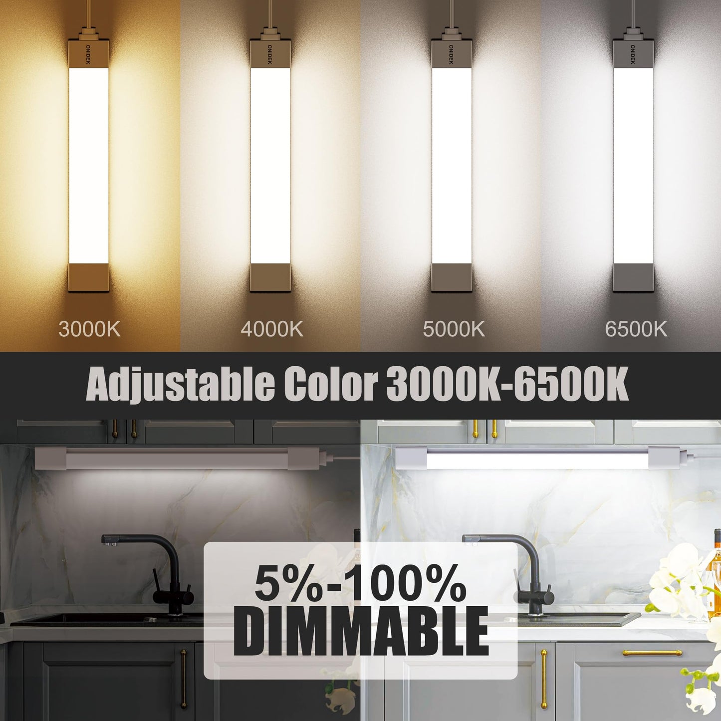 WNSNOU Under Cabinet Lights with Plug. 3000K-6500K Dimming and Color. with Wireless Control Panel and Remote Control.15W 1500LM for Garage, Kitchen, Bathroom, Closet, Office (16 inch)