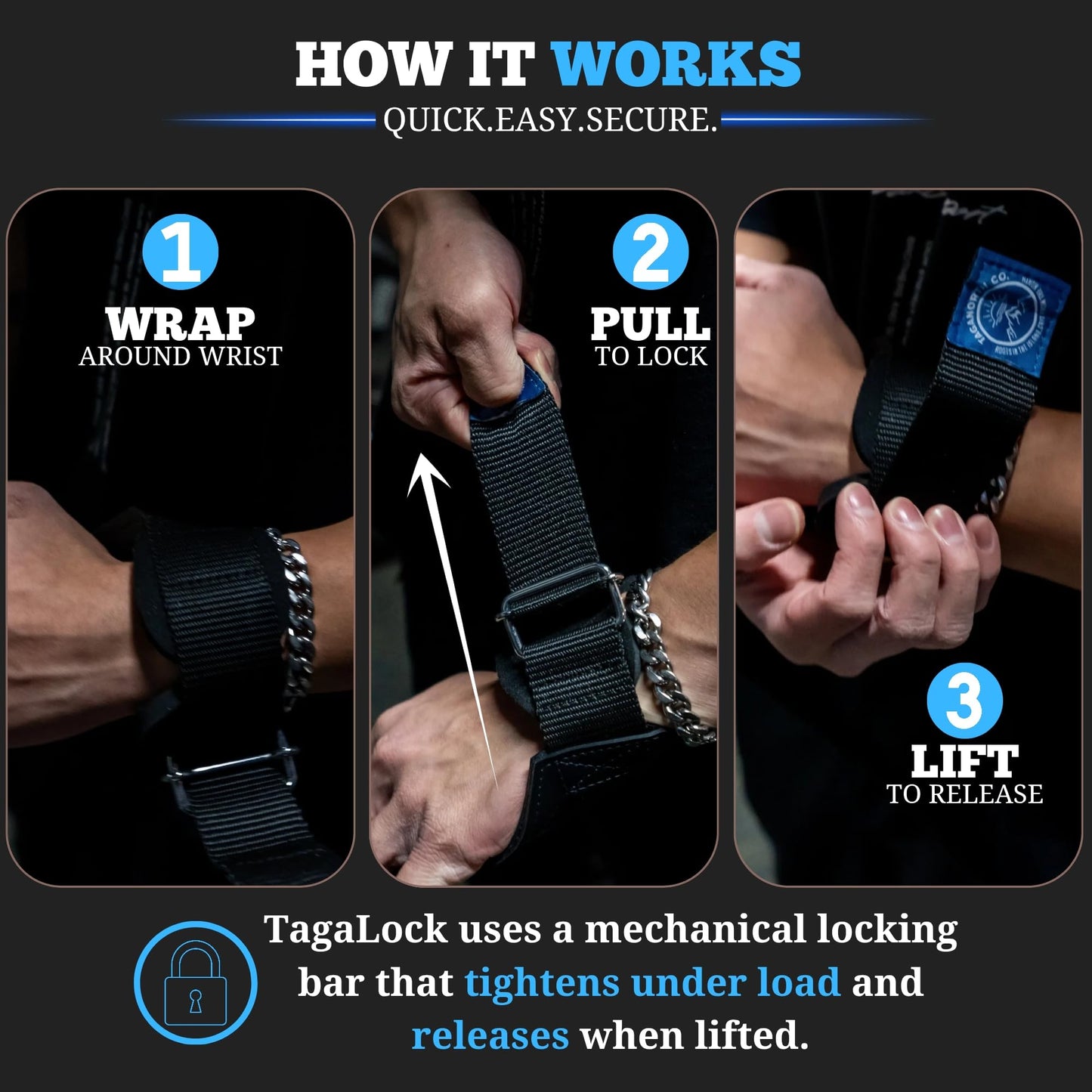 TagaNorth Co. TagaLock Quick-Lock Lifting Straps – Heavy Duty Wrist Straps for Weightlifting, Deadlifts & Pull-Ups – Secure Grip, No Slip Design