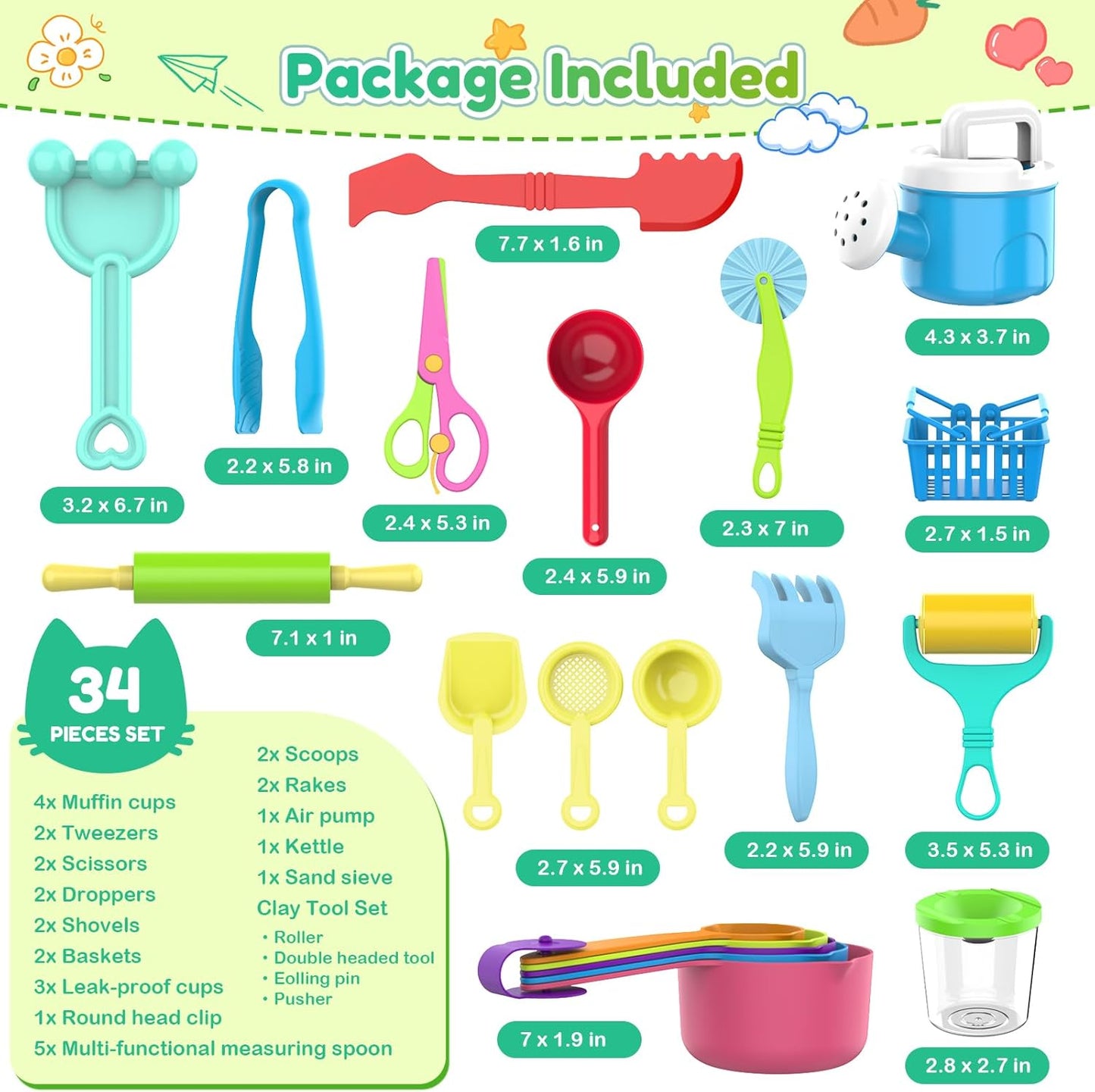 Skiennix 34PCS Sensory Bin Filler Tools - Fine Motor Skills Scooper Set with Scoops & Tweezers